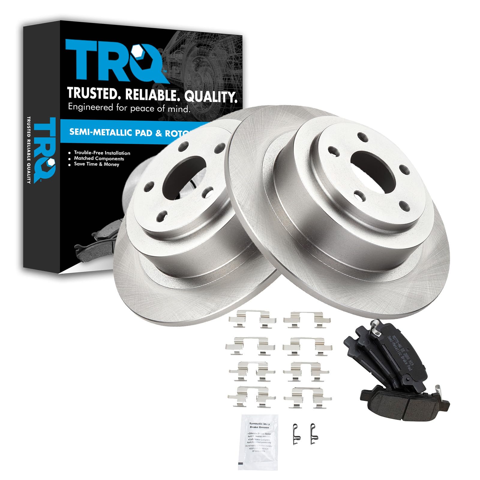 TRQ Rear Brake Pad and Rotor Set Semi Metallic Vented Rotors
