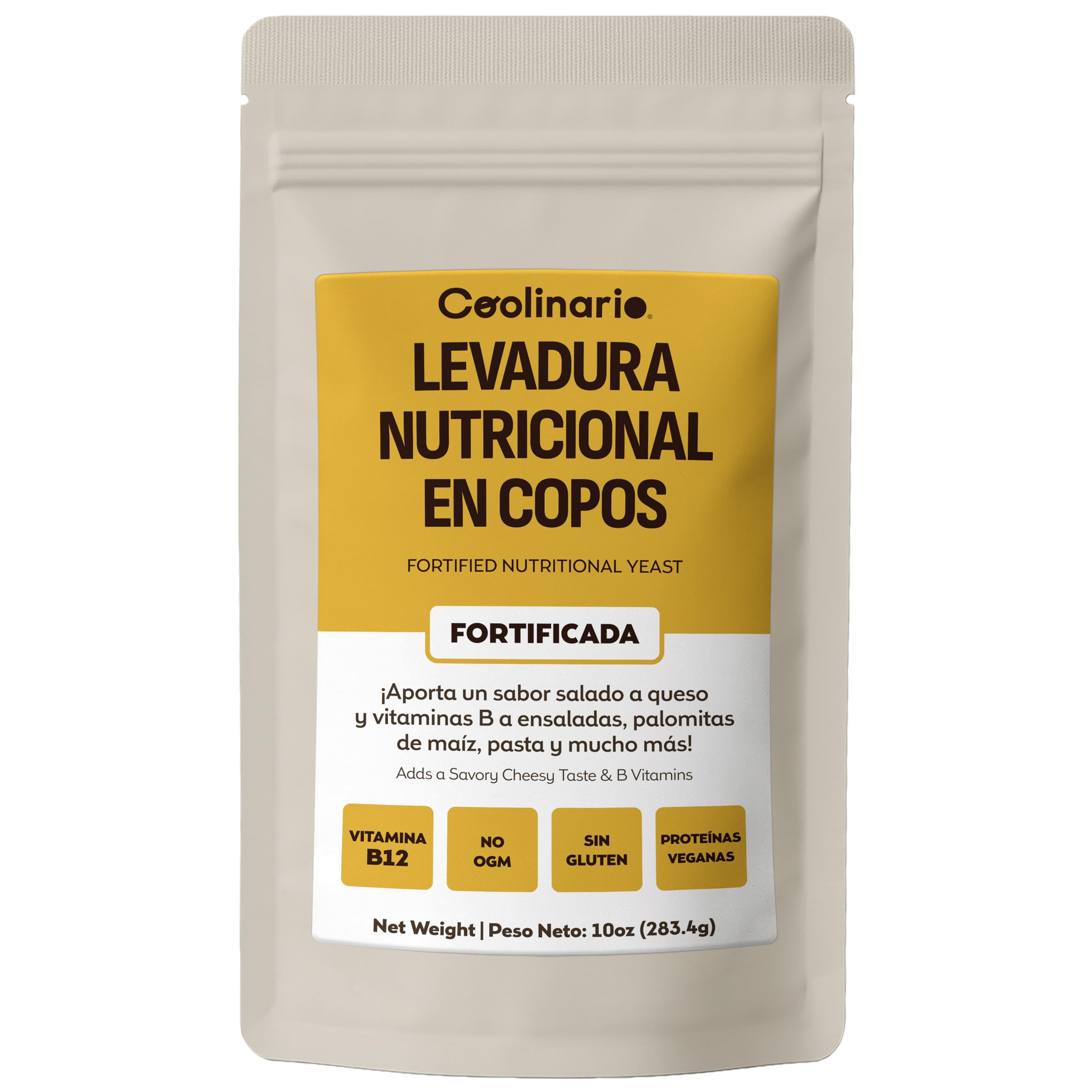 Coolinario Levadura Nutricional Fortificada 283.5 g Condimento Vegano Sabor Queso Rica en B12 Proteína Fibra