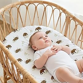 Gllquen Baby Bassinet Sheets 4 Pack, Breathable Cozy Fitted Mattress Sheet, Elastic Travel Crib Fashionable Pattern, Standard Cradle Safe Sheets for Baby Boys Girls 32x16(Forest Tale)