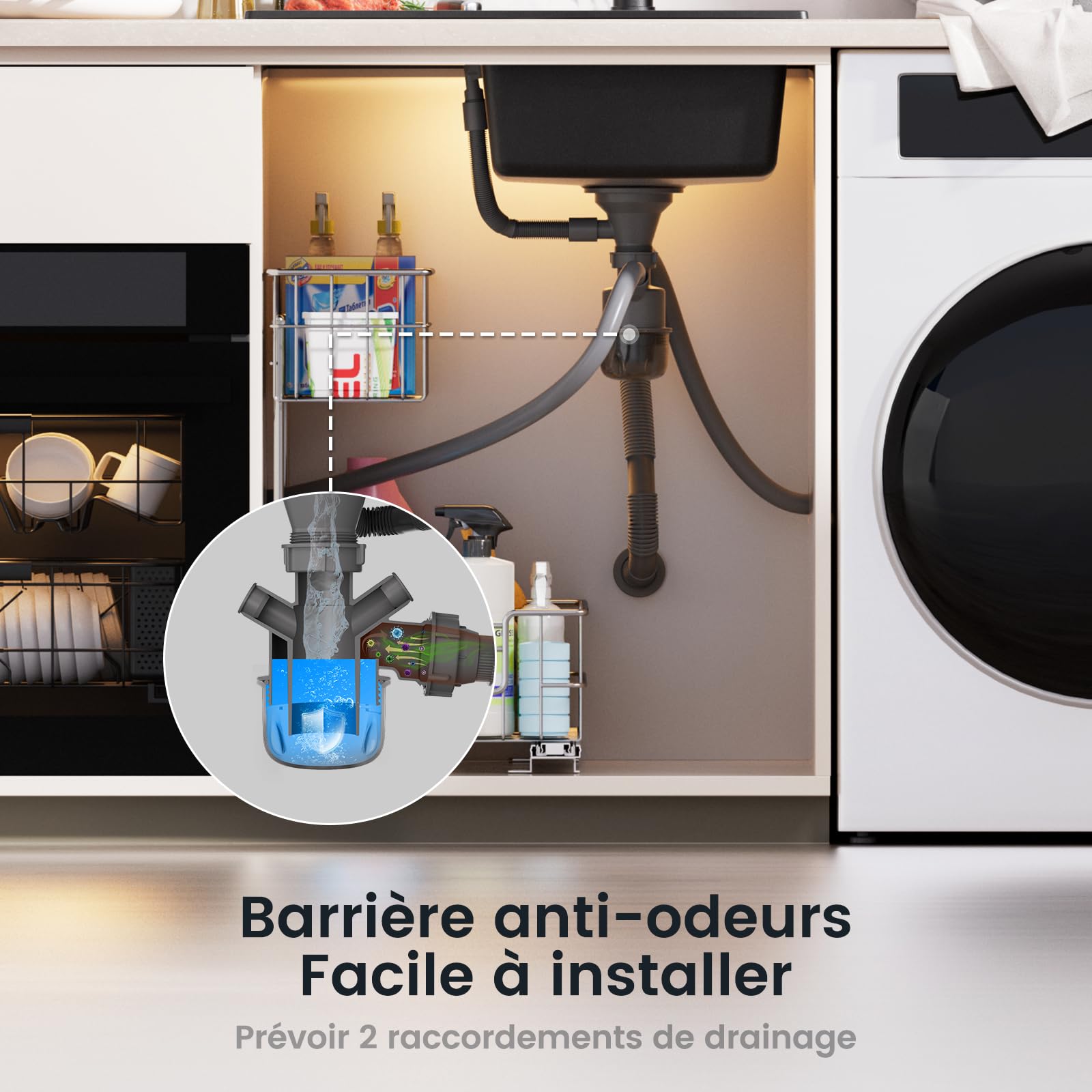 CECIPA Évier de cuisine 78 x 45 cm - Noir - En granit avec égouttoir - Pour armoires inférieures de 45 cm de large - Avec siphon et trop-plein