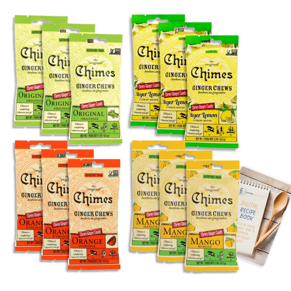 Chimes Ginger Chews Variety Pack of 12 Bundle 3 of each flavor (Original, Mango