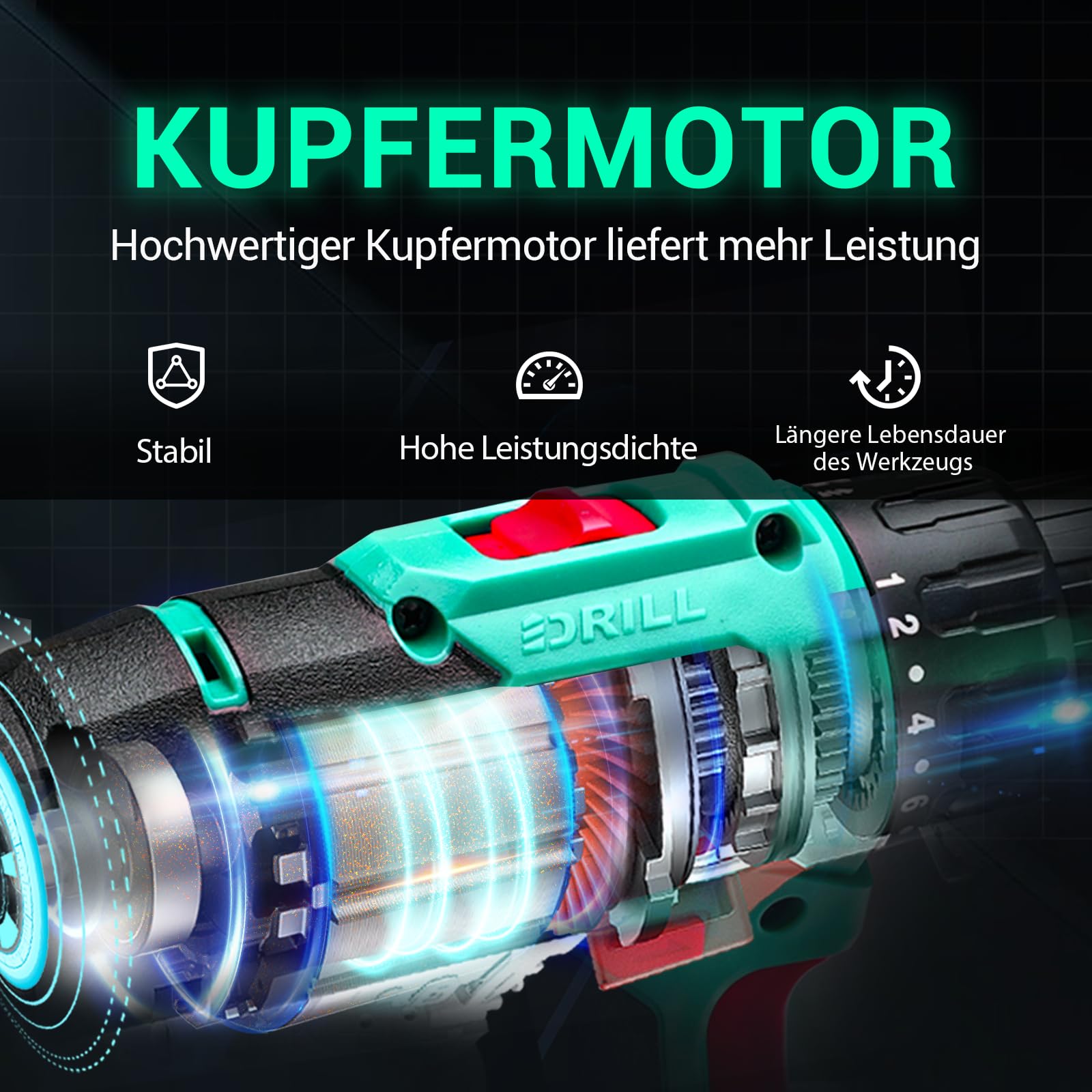 DCA Taladro Atornillador Inalámbrico, par de 40 Nm, Portabrocas Automático de 10 mm, Taladro Eléctrico con Batería de 2,0Ah y Cargador, 18+1 Posiciones, Kit de Taladro 20V de 25 Piezas, ADJZ2035