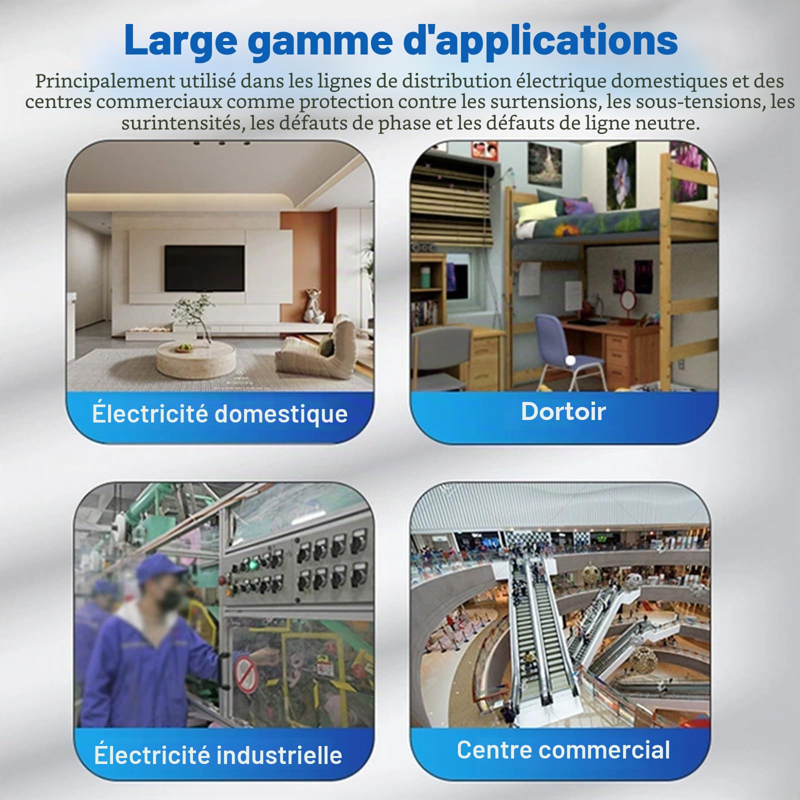 DEWIN Protecteur de Courant de Tension, Voltmètre Ampèremètre à Rail DIN Triphasé Relais de Surtension et de Sous-tension 63A AC 220V