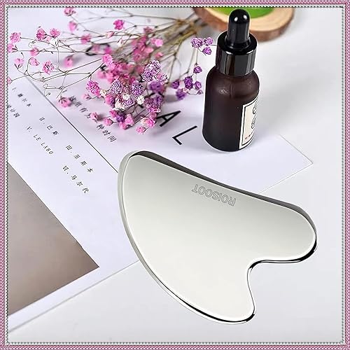 Miniatura 5 de Herramienta mejorada de acero inoxidable Gua Sha para cara, rascador de masaje para el cuidado de la piel facial (brillo metálico)