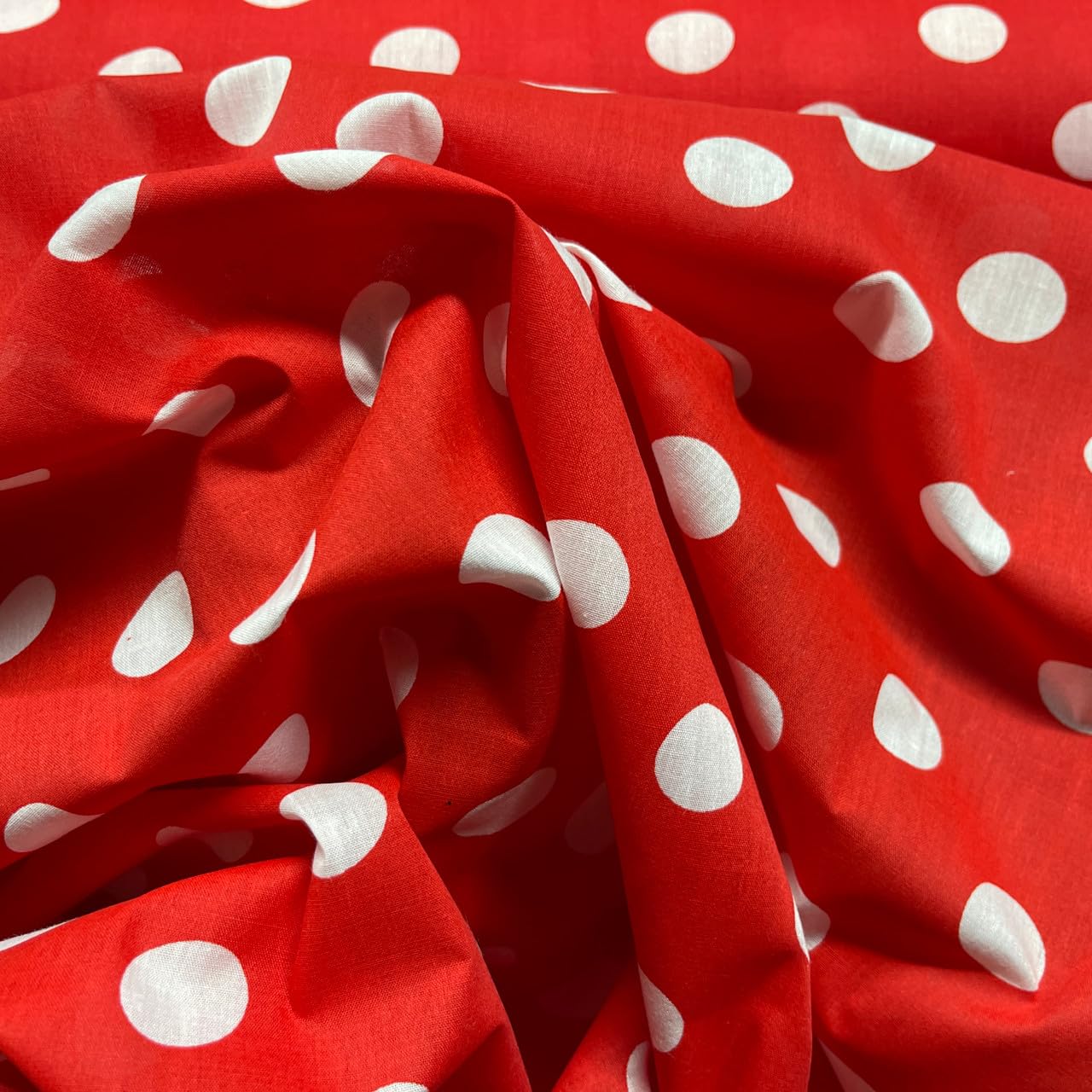 Red Polycotton Fabric with Large White Spot (Per Metre)