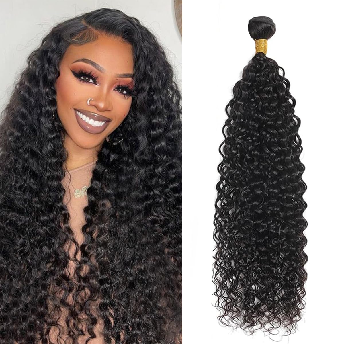 12A Water Wave Human Hair Bundle 32 Inch 1 Single Curly Bundle Human Hair 100% Unprocessed Virgin Weave Bundles Natural Black 100g