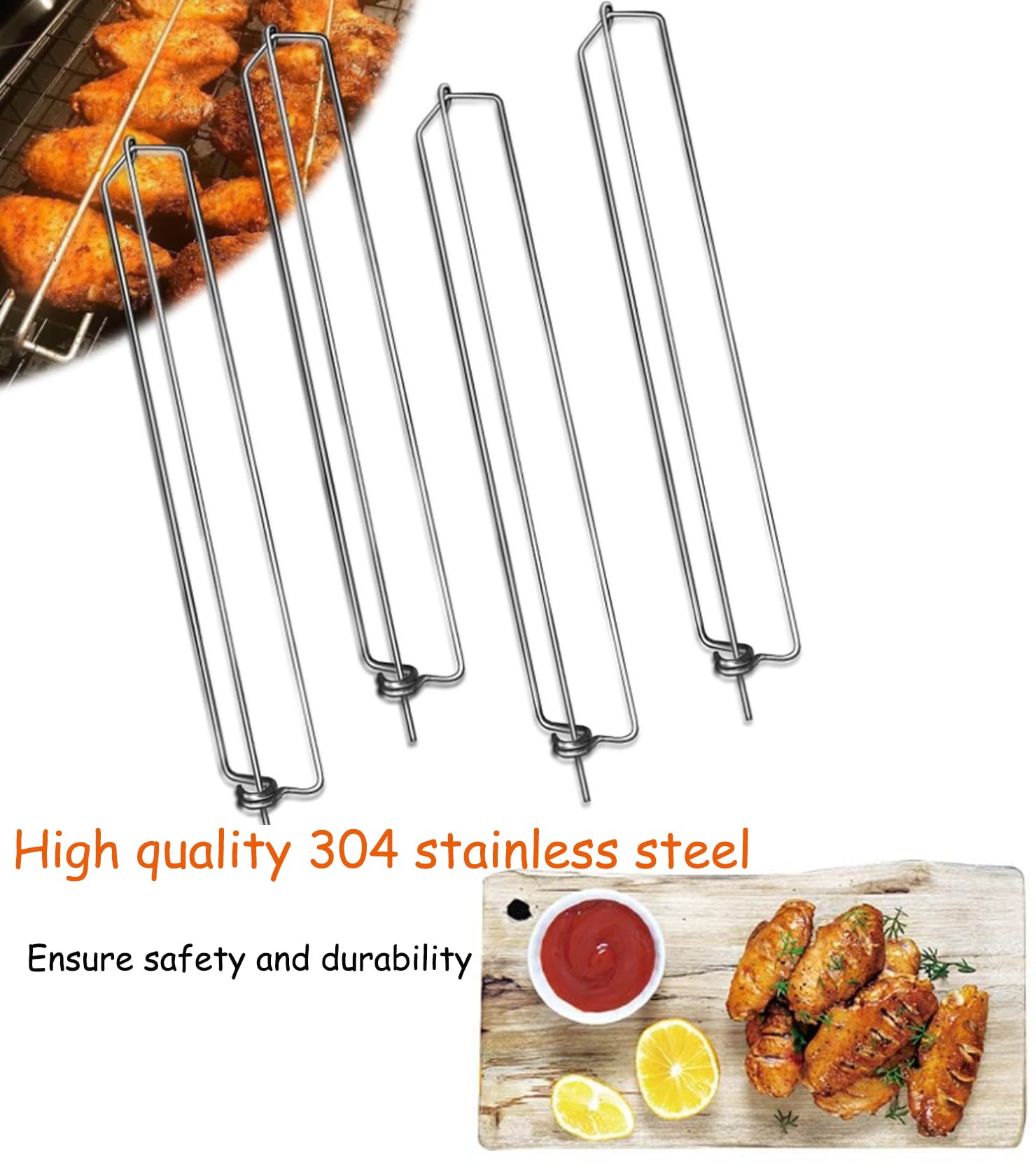 Szaszłyki do grillowania, szaszłyki do mięsa, akcesoria do grilla, szyny skrzydeł kurczaka do grilla, akcesoria do grilla, szyny skrzydełkowe BBQ, zestaw narzędzi do grilla, 4 sztuki