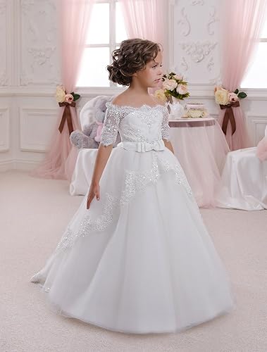 Miniatura 3 de Elegante vestido de primera comunión con cuentas de encaje para niña de flores de 2 a 12 años