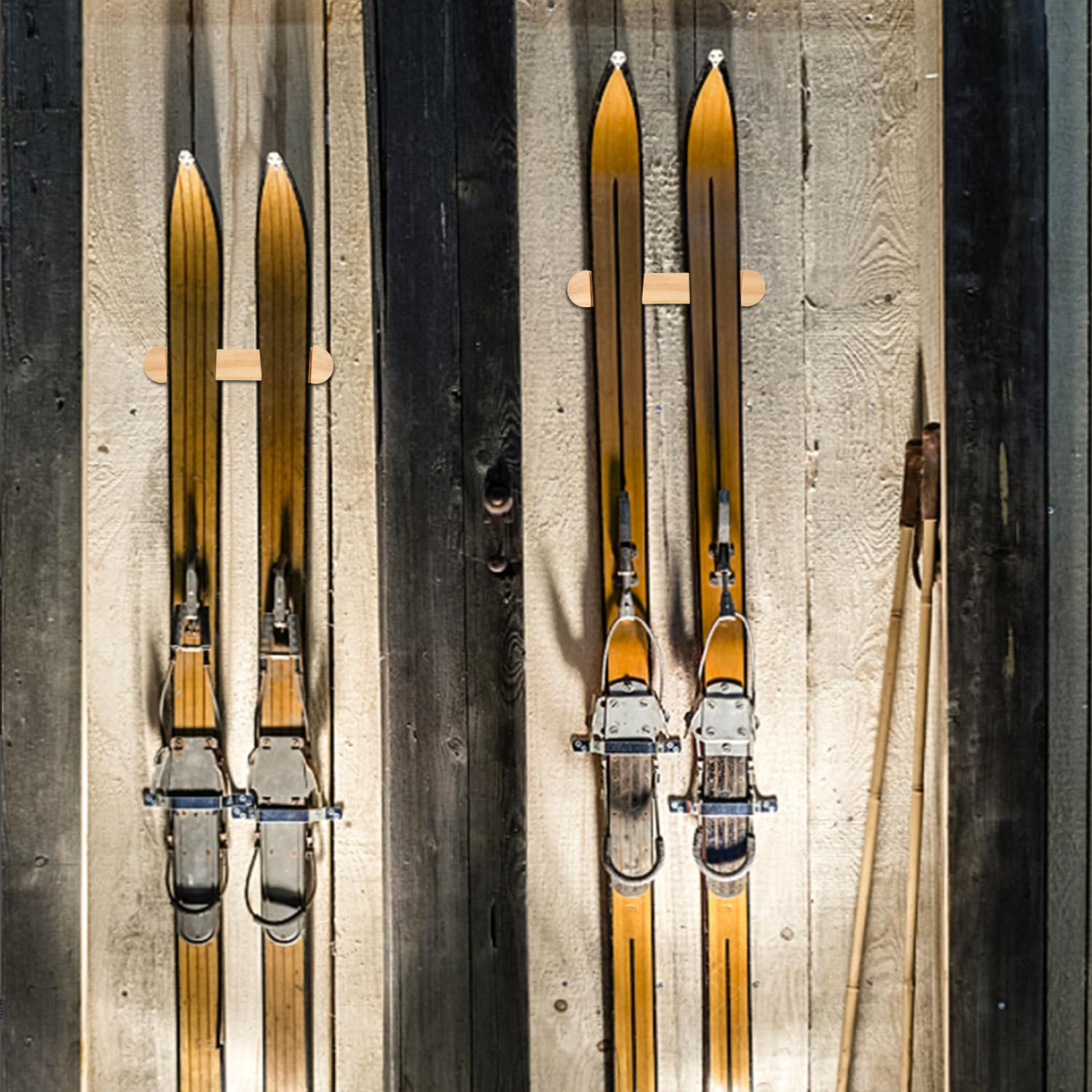 PEUTIER Portaesquís de Madera Minimalista, Colgador de Pared para Snowboard Estante de Exhibición