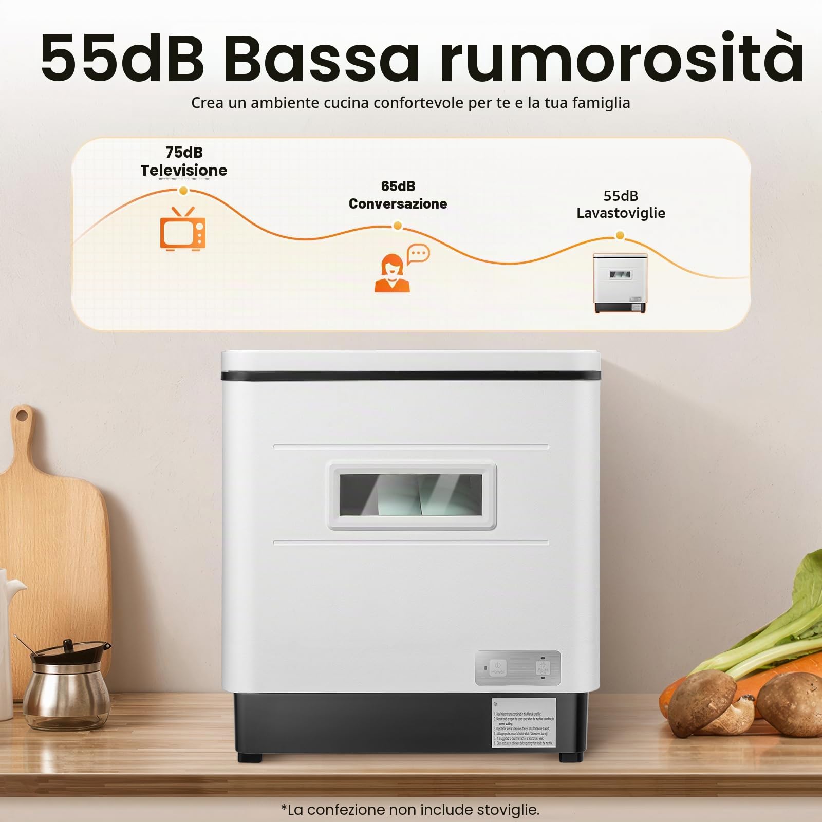 Lavastoviglie Da Banco Portatile Con Tubo Di Irrigazione 6 Piatti Per La Pulizia Di Appartamenti Di Piccole Dimensioni (Bianco)