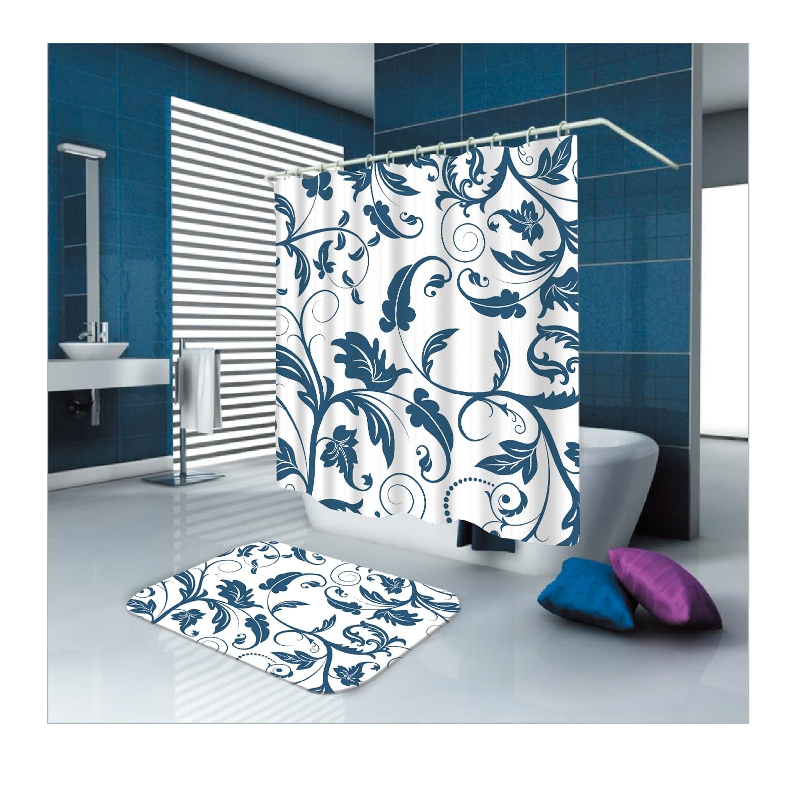 Cortina de ducha de 150 x 200 cm, diseño de tela de poliéster, impermeable, lavable, antimoho, 1,5 x 2 m de largo (ancho x alto), con anillas para cortina de ducha