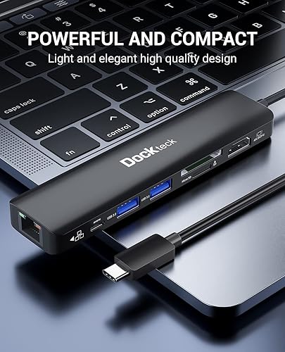 Miniatura 8 de dockteck Hub USB C 4K 60Hz, 7 en 1 USB C PD Ethernet Hub Dongle con 4K 60Hz HDMI, 1Gbps Ethernet, 100W PD, 2 USB 3.0, SDMicro SD para MacBook AirPro