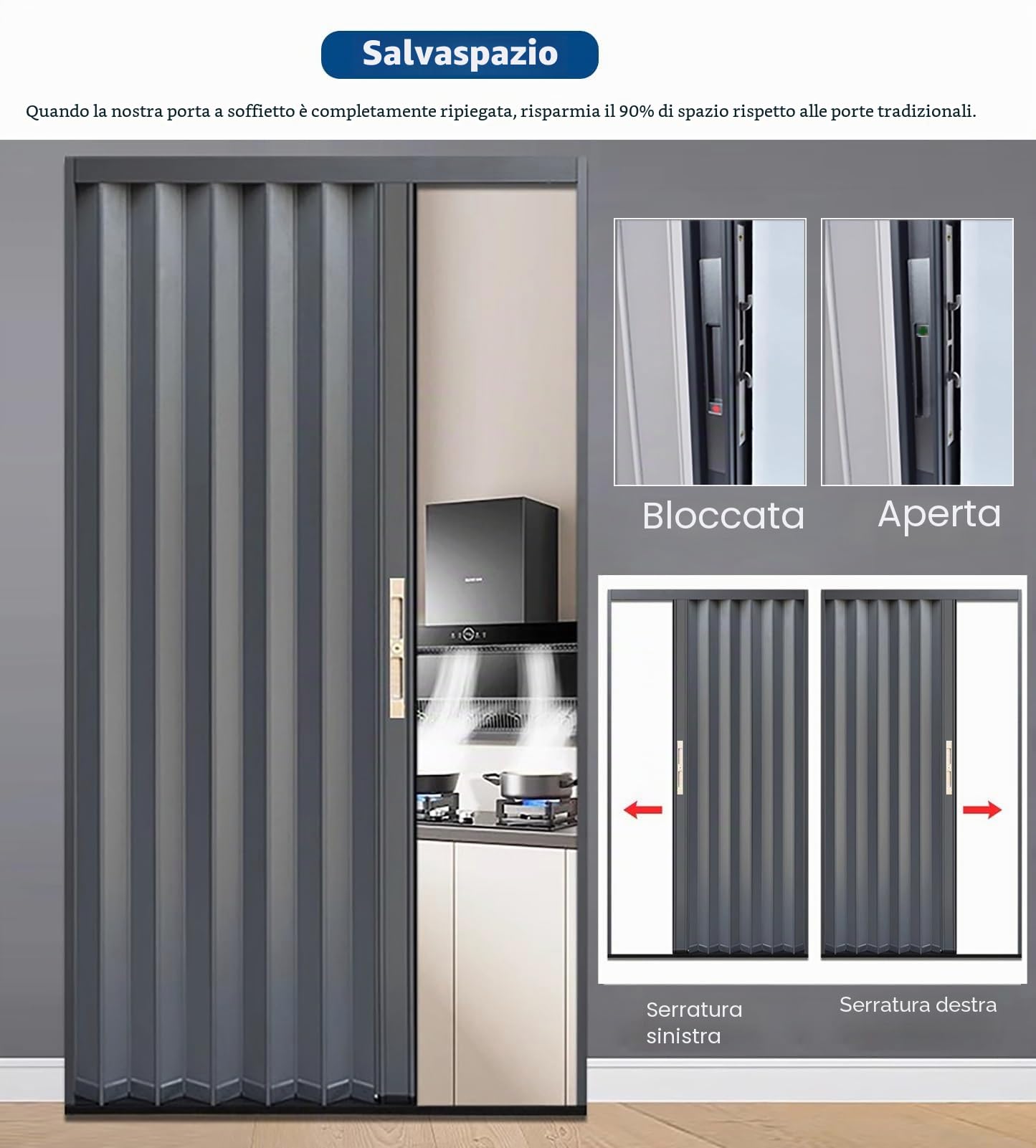 Porta a Soffietto Porta a Soffietto Grigia per Esterni in Alluminio, Porta Scorrevole a Soffietto con Telaio e Binario, Camera da Letto/Cantina/Soffitta Kit di Ferramenta a Soffietto(28x80in(71x20