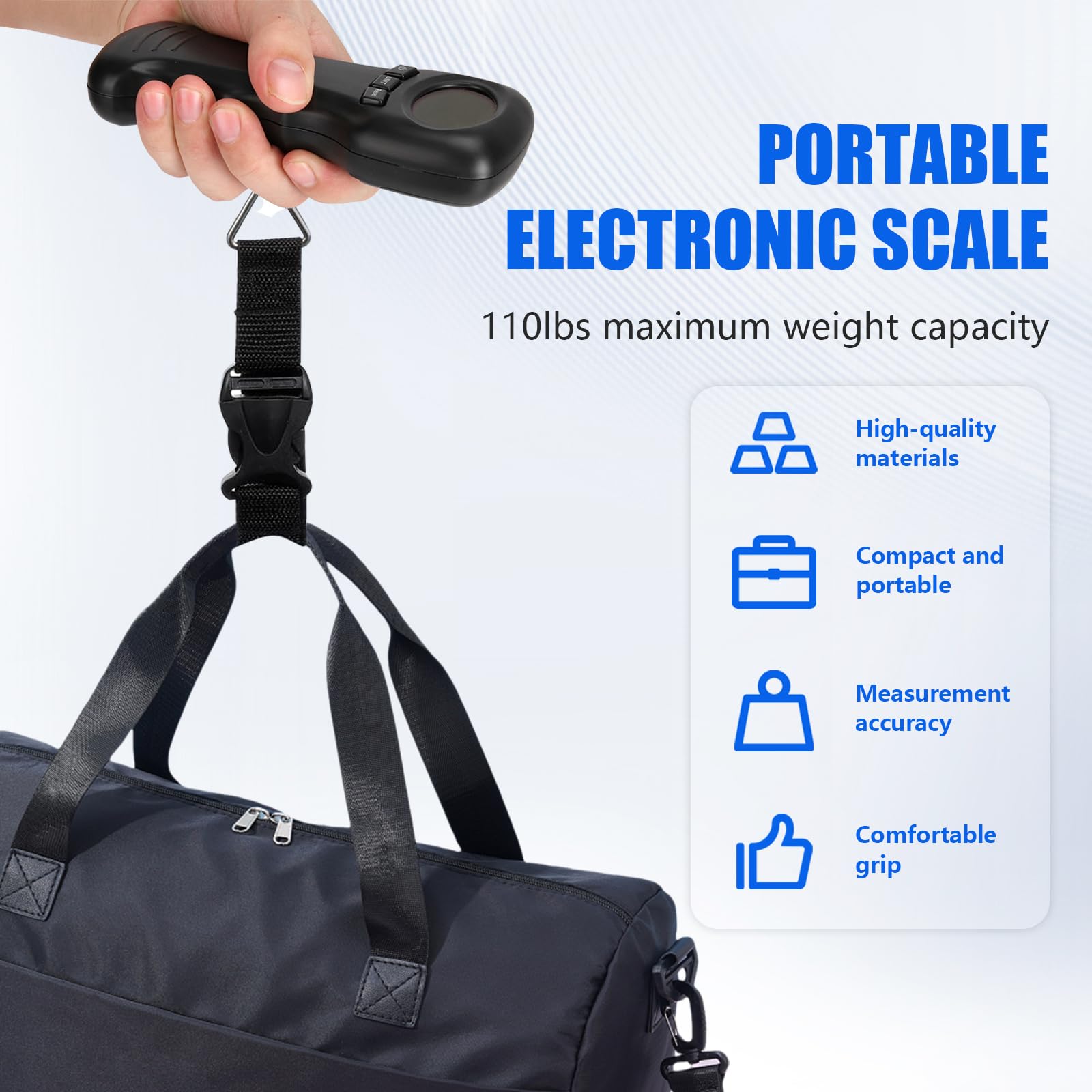 Tragbare Gepäckwaage Reise Digital, 44kg/97lb Kofferwaage, ABS Hängewaage, Schwarz Gepäckwaage mit Haken, Stabile Gewichtsmaschine für Gepäck, Reisen, Tasche