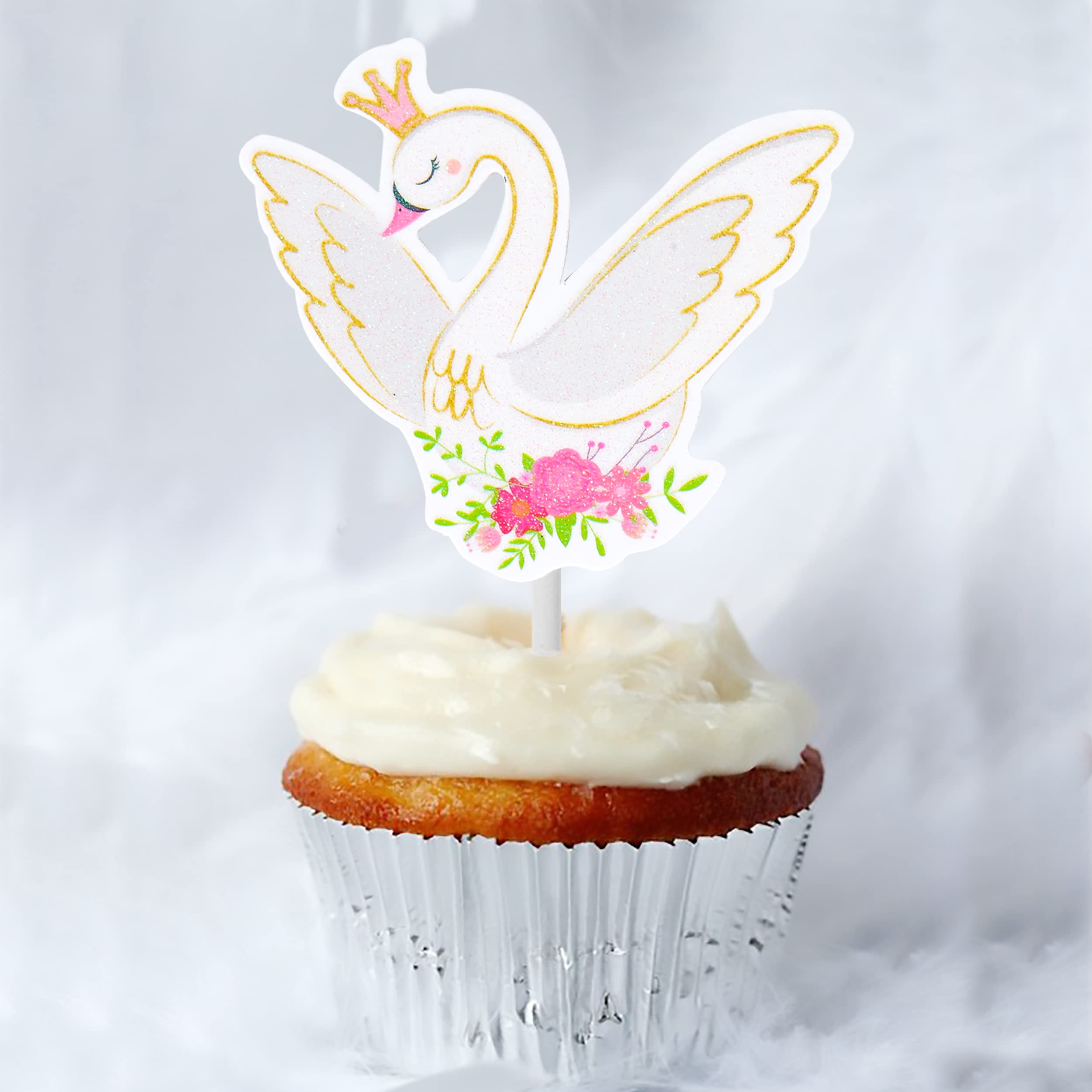 Amazon.co.jp: 白鳥カップケーキトッパー 白鳥ケーキトッパー