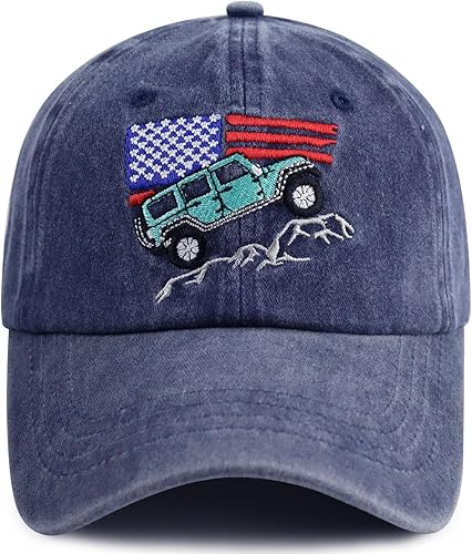 Goyklrb Sombrero de coche con bandera estadounidense para hombre, divertido sombrero ajustable de algodón lavado bordado de montaña de EE. UU