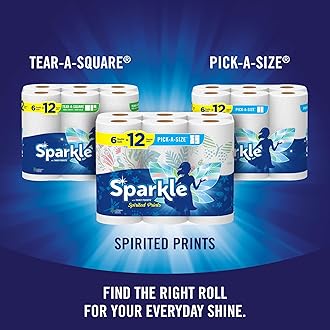 Sparkle Pick-A-Size Paper Towels, Spirited Print Design, 6 Double Rolls (660 Sheets Total) - Strong 2-Ply Towels for Kitchen Cleanup and Everyday Messes