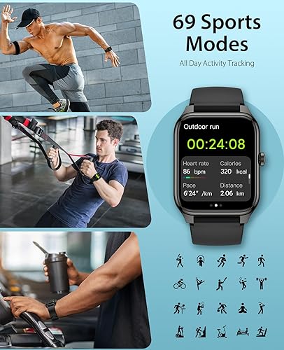 Miniatura 5 de EGQINR Reloj inteligente, 1.78 pulgadas AMOLED 368 x 448 pantalla HD, 69 modos deportivos rastreador de actividad física con frecuencia cardíaca,