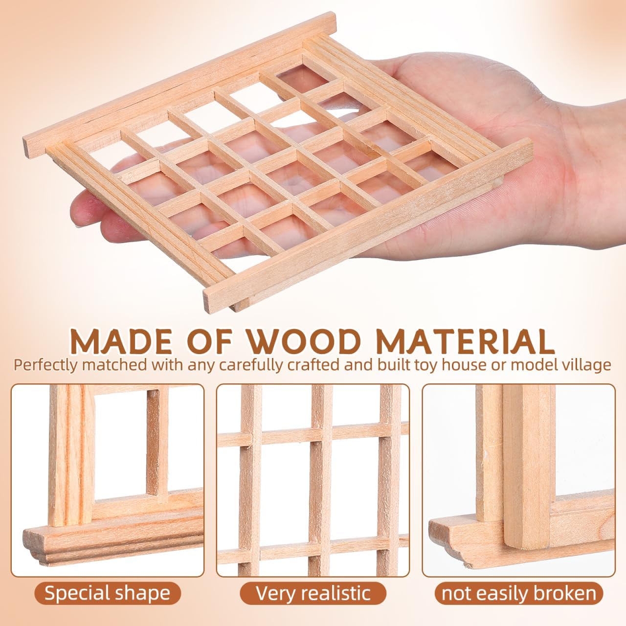 POPETPOP 1:12 Scale Dollhouse Window: 20-Pane Miniature Unfinished Wood Window Frame with Clear Acrylic Pane, DIY Miniature Furniture for Micro Landscape, Photography Props & Room Box Decor