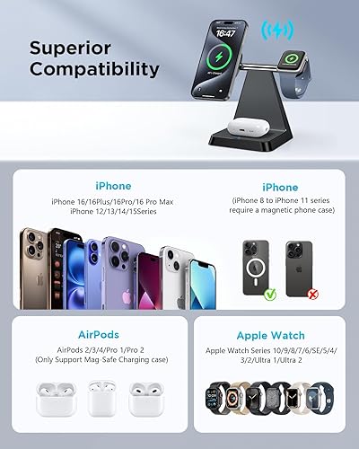 Miniatura 2 de Estación de carga para múltiples dispositivos Apple Woruda 3 en 1 Soporte de cargador inalámbrico magnético para iPhone Mag Safe - Base de carga de