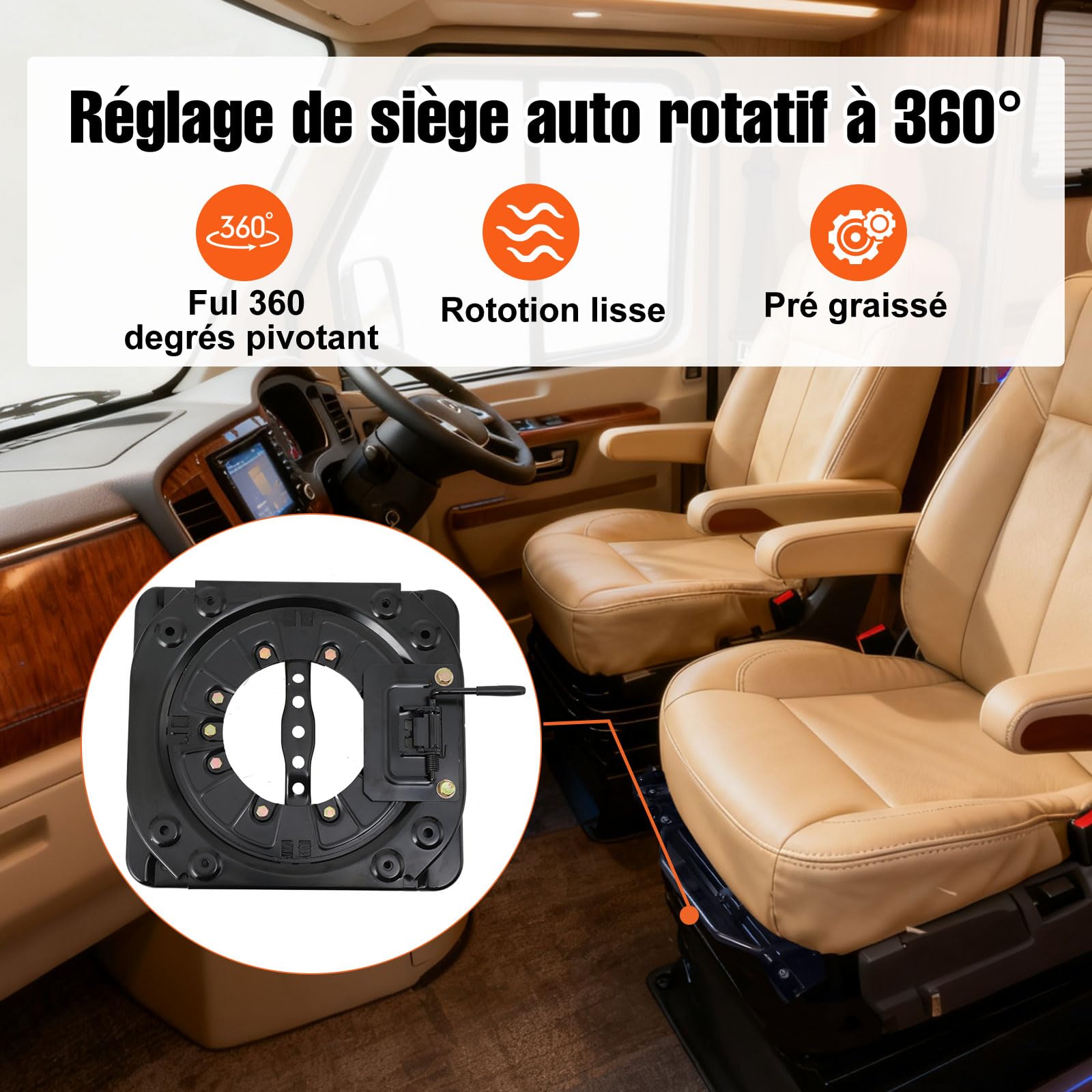 Embase Pivotante Siege, 360° Siège de Camping-Car Universel | Plateau rotatif, Modification, Plaque de Siège Pivotante,4 Points de Verrouillage pour Camping-Car, Bateau, Bus
