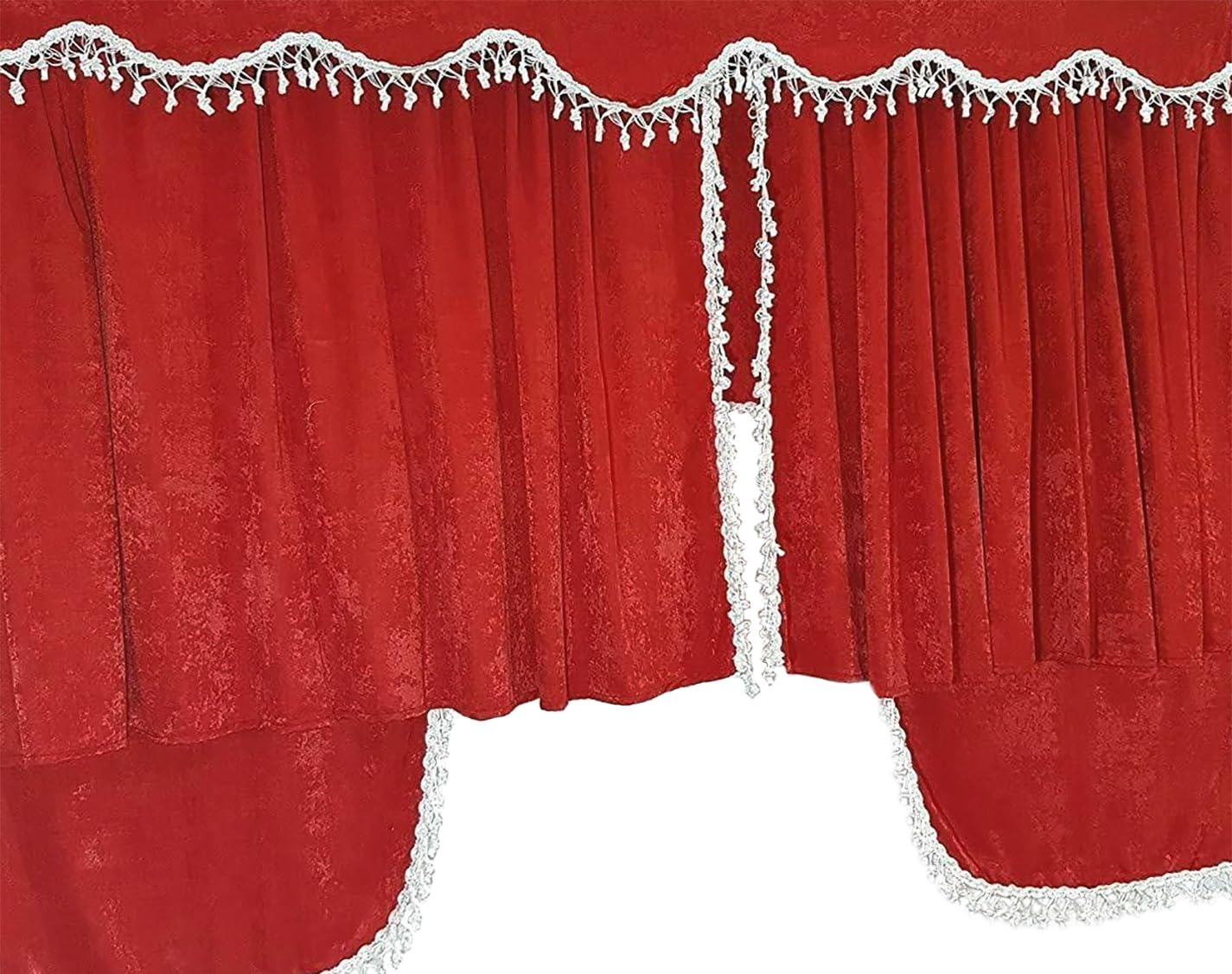 Rideaux universels pour Camion, Set de 7 pièces en Rouge avec Pampilles Blancs