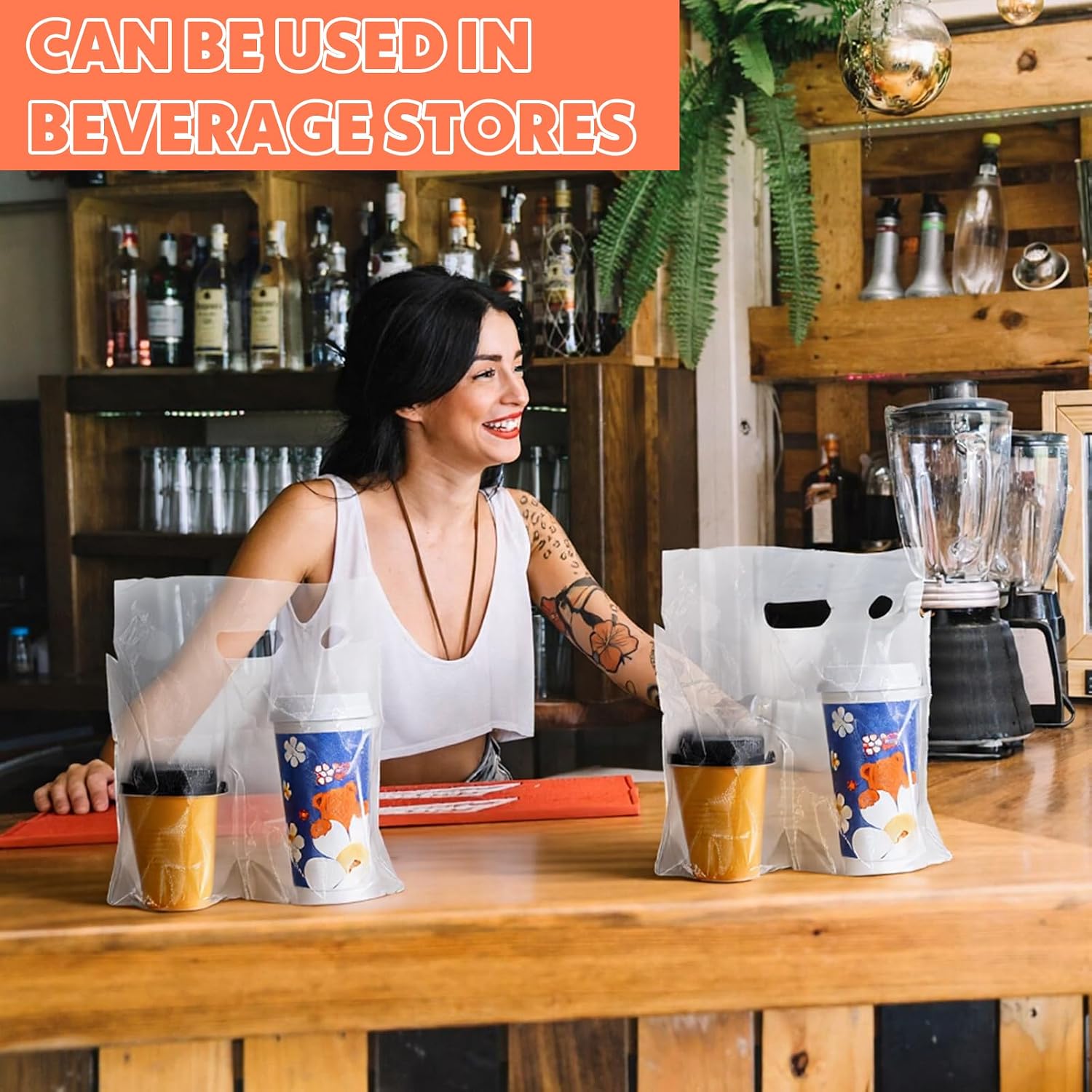 500 Pack 2 Cup Carriers for Drinks, Drink Carrier with Handle, Plastic Drink Bags for Coffee, Juice, Soda (12.2" L x 10.63" H) - PE Material Double Compartment Cup Holders for Drinks