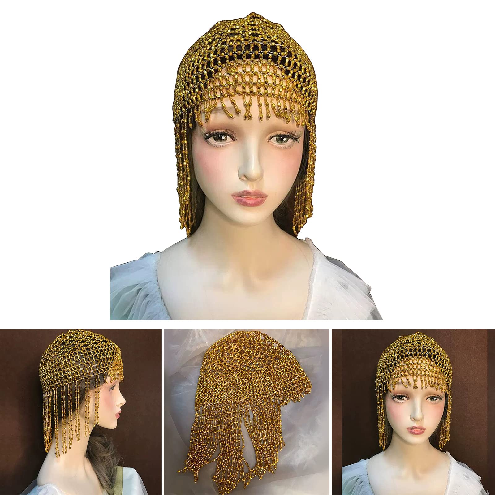 Copricapo Cleopatra Con Perline E Nappe, Accessorio Danza Del Ventre Bohemien, Tocco Etnico Per Festa Gatsby E Cosplay