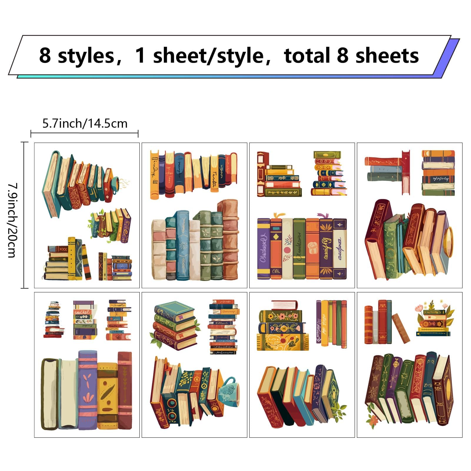 CRASPIRE 8 Sheets 8 Styles Book Window Stickers Boho Books Window Clings Waterproof Anti Collision Window Decals Peel and Stick Glass Wall Decoration for Home Bedroom Living Room Library 5.7x7.87 - Image 2