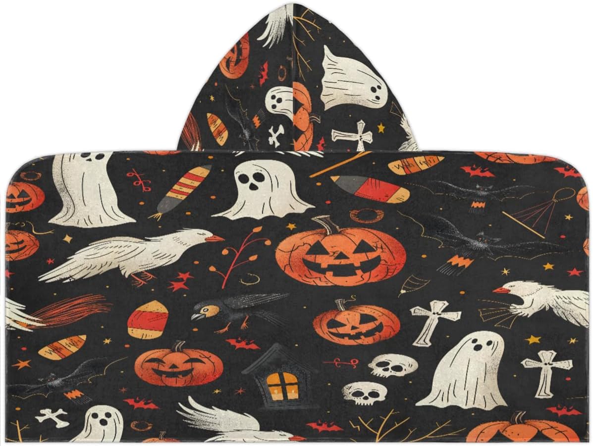 Pardick Kids Bath Towel Halloween Decoration Beach Towel with Hood Pool Cover Up for Girls Boys Soft Absorbent Hooded Bath Towel Toddler Towels for Beach, Pool