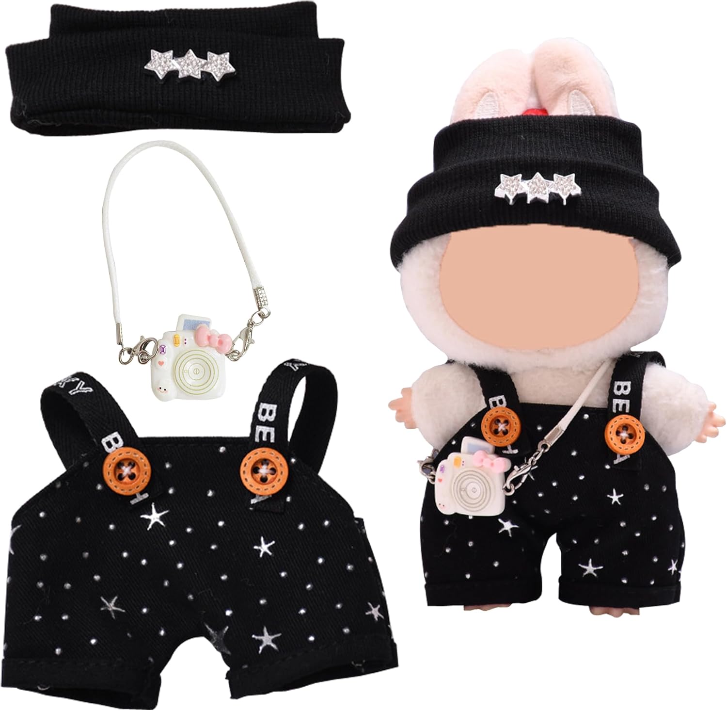 for Labubu Clothes Outfits Accessories for 5.91in - 6.7in Doll, 3 Pcs Doll Clothing Stuff Wedding Bride Dress with Pearl Necklace (NO Doll)
