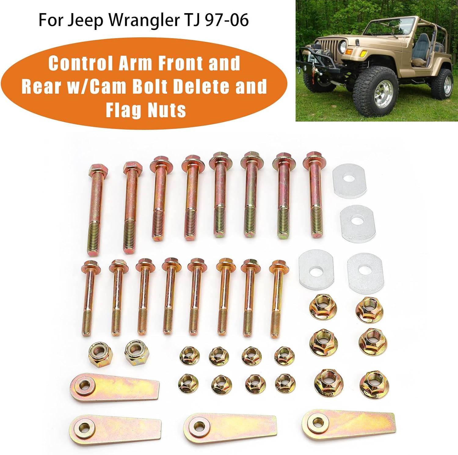 Control Arm Front and Rear with Cam Bolt and Flag Nuts For Jeep Wrangler TJ 1997-2006