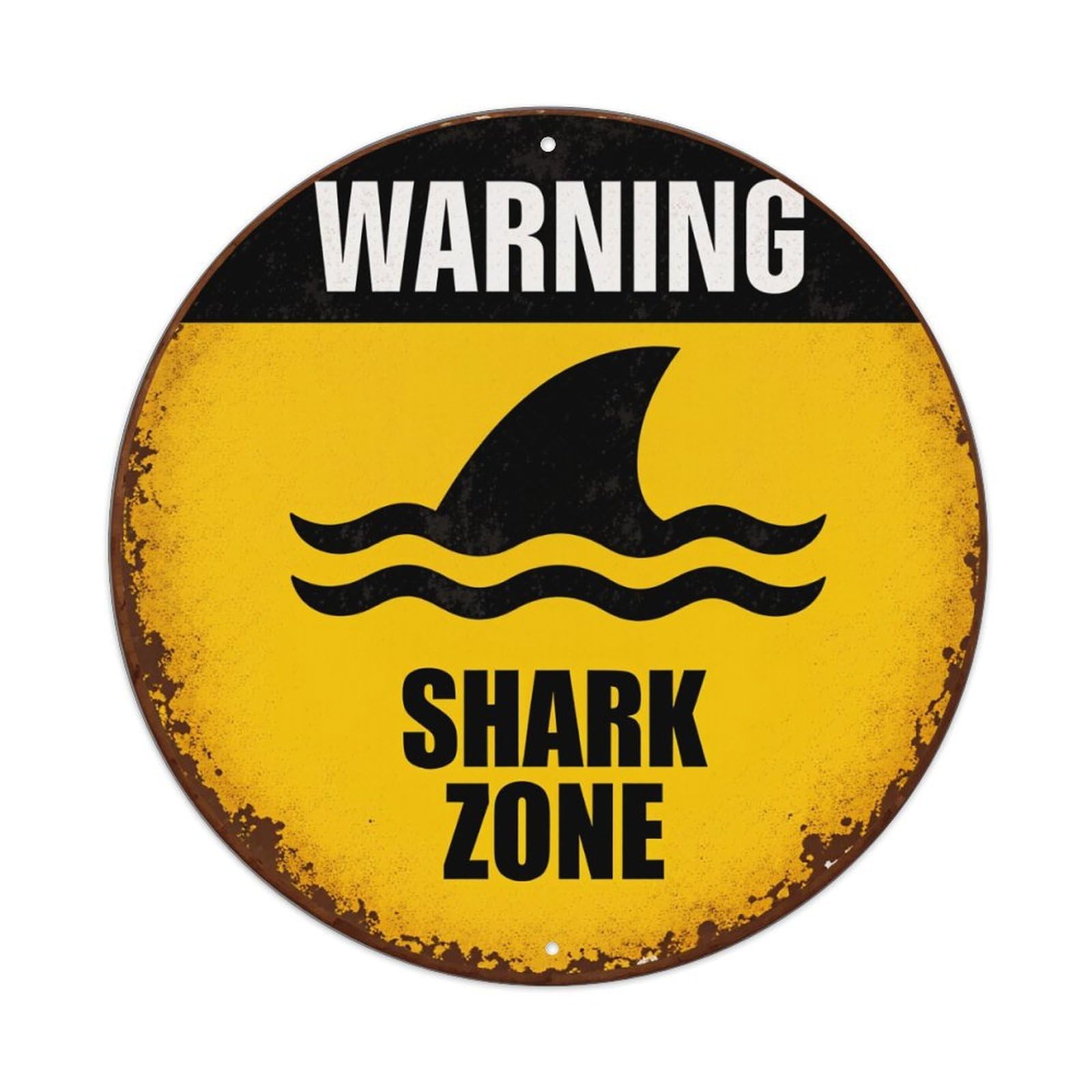Warning Shark Zone Sign Pattern Round Tin Sign Retro Metal Sign for Cafe Bar Pub Home Game Room Gym Club Wall Decoration Vintage Metal Poster 8x8 Inch