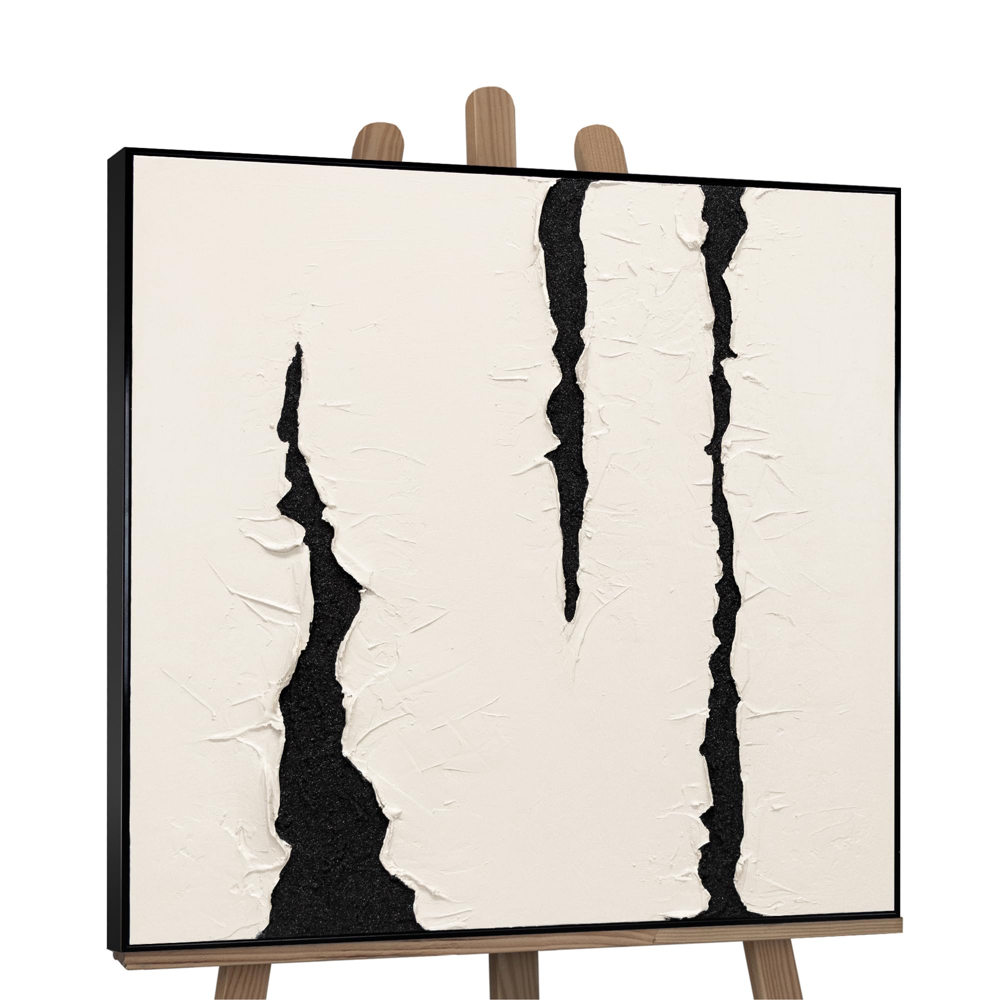 Ys Experience -Art Hand-Painted Abstract Acrylic Painting In Frame Modern Artwork Textured With Sparkly In Black Beige Color Wall Art 35X35 Inches