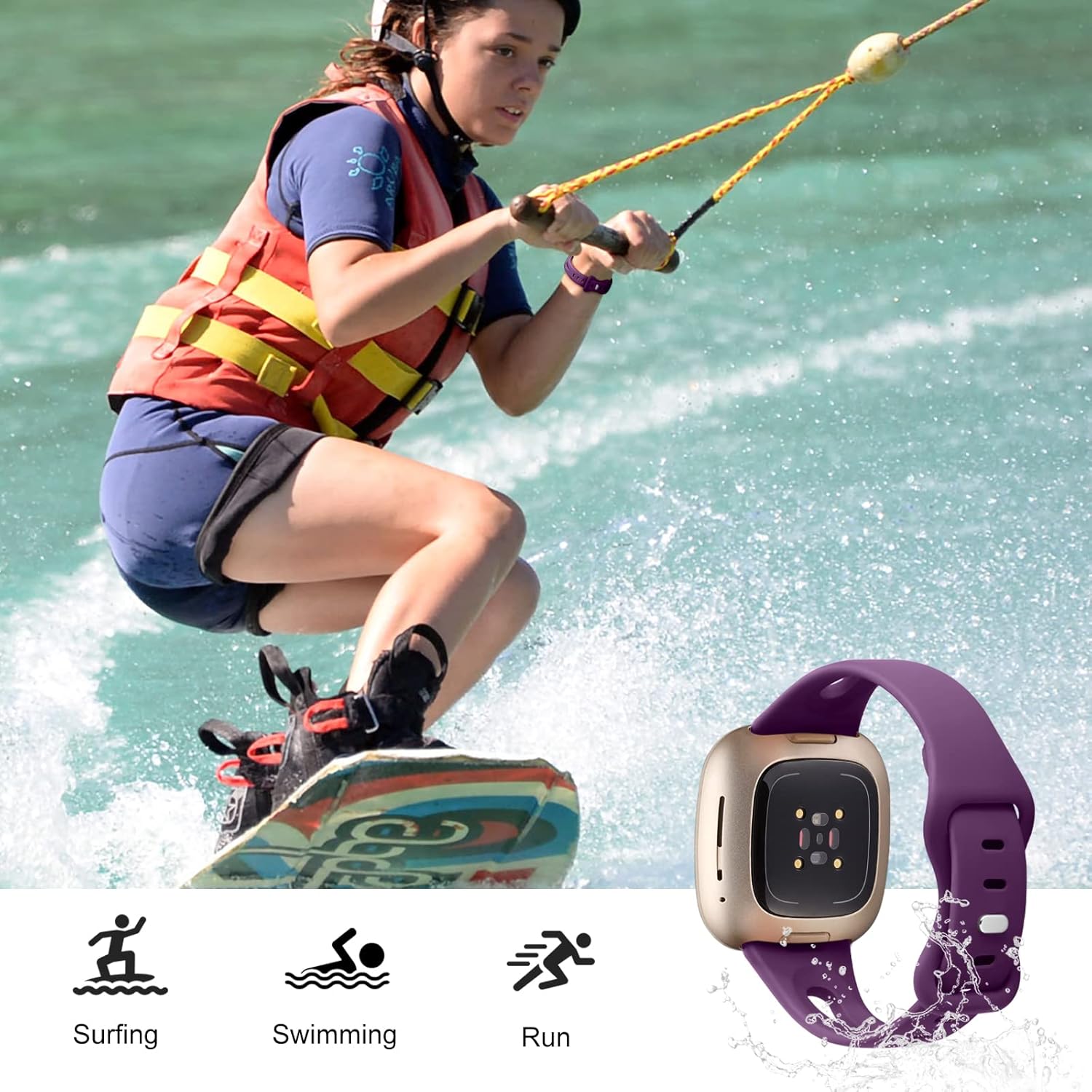 Ouwegaga Compatible with Fitbit Versa 4 Bands for Woman/Sense 2/Sense/Versa 3 Bands for Men,Soft Silicone Slim Sport Strap Compatible with Fitbit Smartwatch, 4 Pack Small