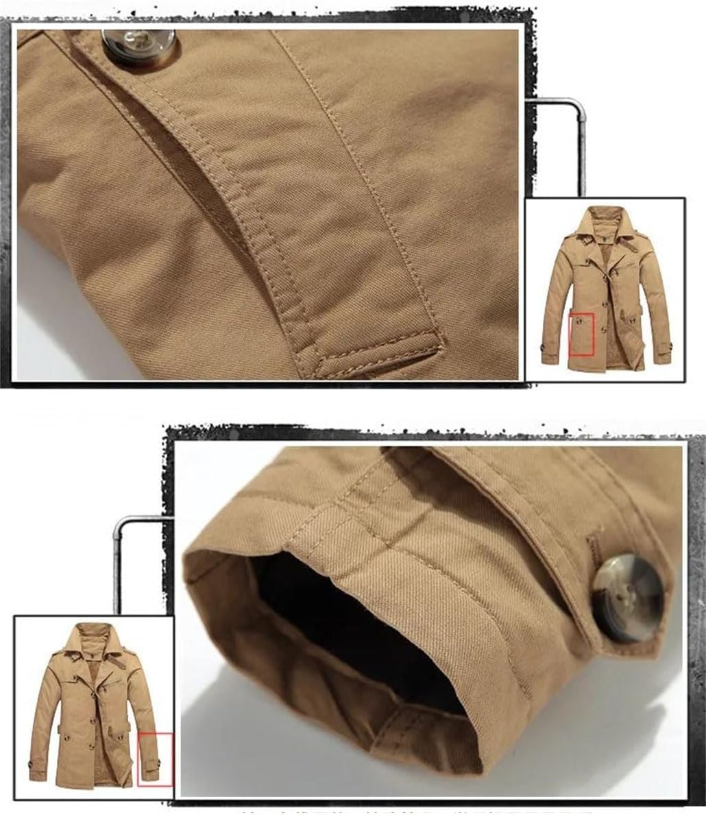 Men's Winter Trench Coat Military Outdoor Warm Fleece Lined Long Jacket Large Size Windproof Casual Outerwear