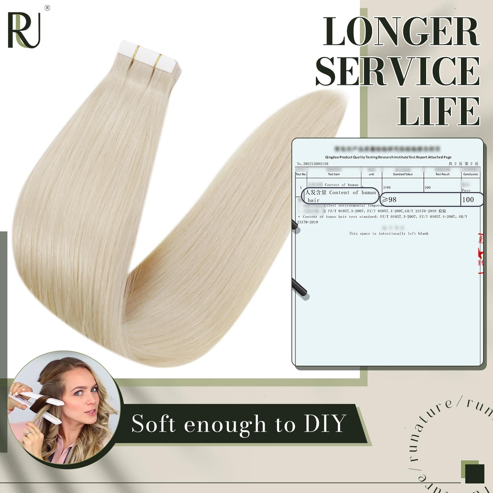 RUNATURE Tape in Hair Extensions Real Human Hair 24 Inch Tape Hair Extensions White Blonde Remy Straight Invisible Tape Hair Blonde 20pcs 50g #800 - Image 4