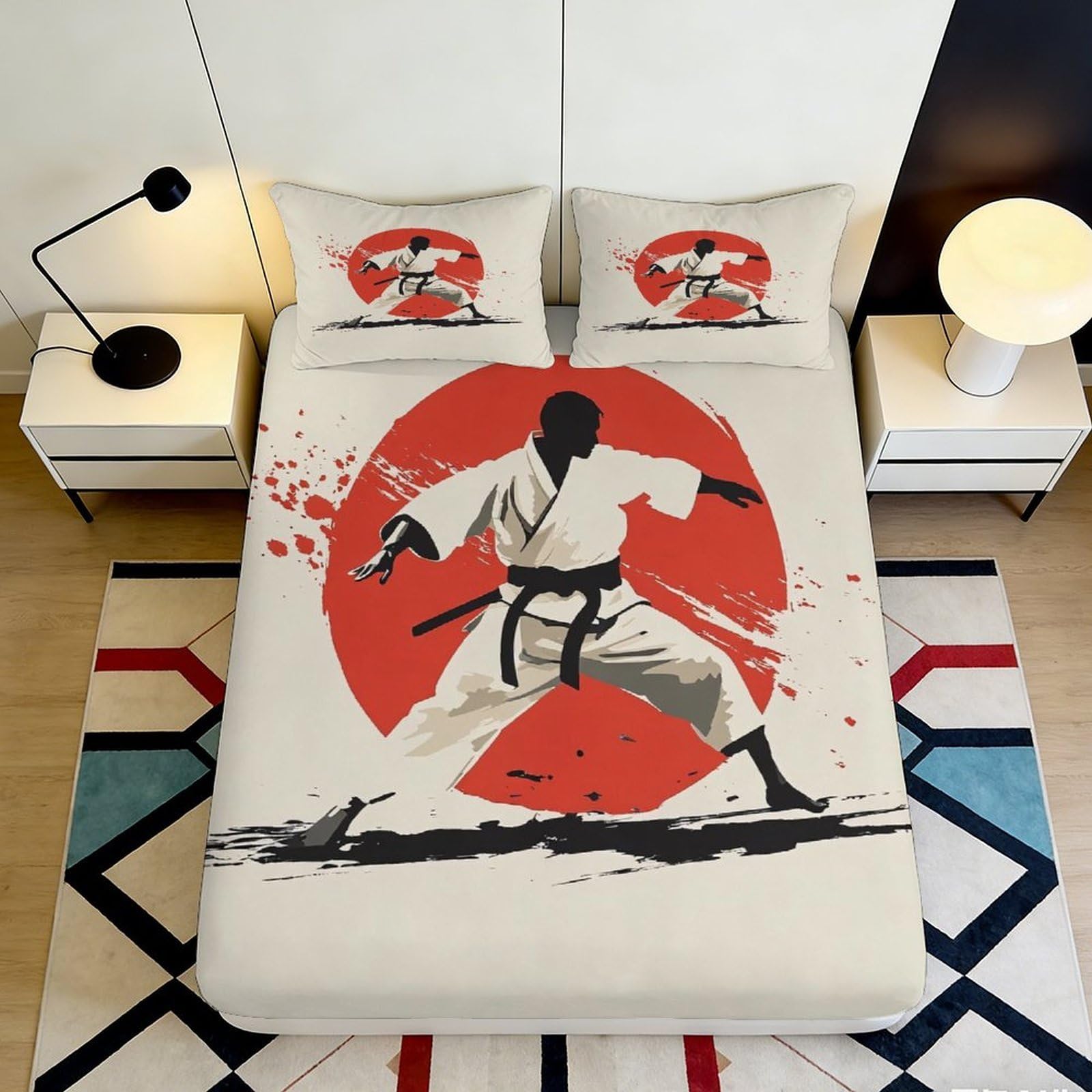 Jqzkxnhpbr Style-1 3D Printed Karate Martial Artist Fitted Sheet Microfiber Soft Bed Cover For Bedroom Dorm Decor, Washable Anti-Slip 90X200x25cm