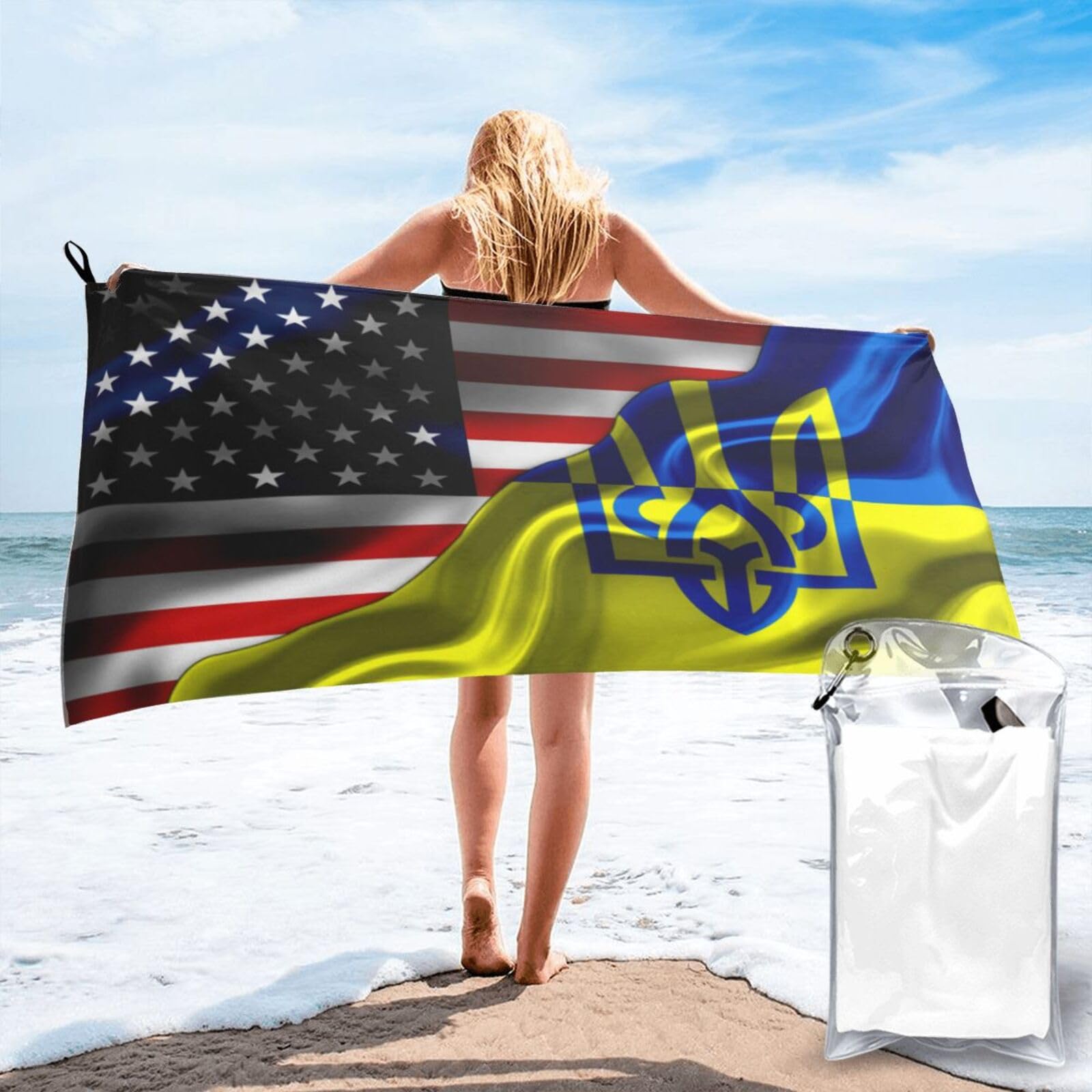 Drap de plage légère serviette piscine camping drapeau ukrainien 70x140
