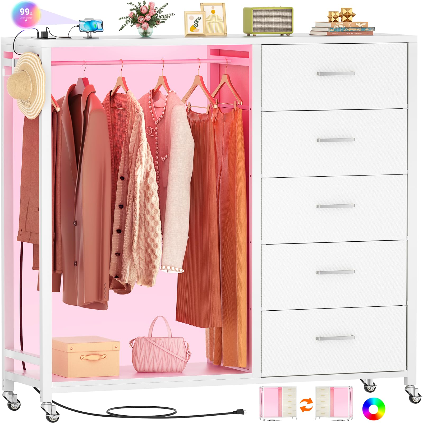 Amazon.com: Cyclysio Dresser for Bedroom with Clothes Rack