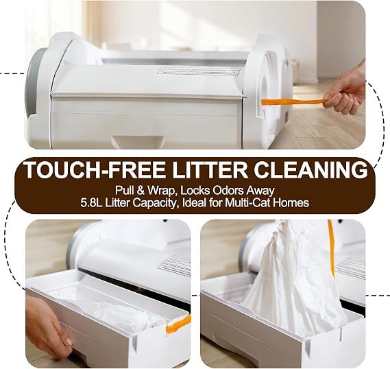 Open Top Automatic Litter Box Self Cleaning Cat Litter Box for Multiple Cats Electric Litter Box with Smart APP Control, White