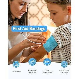 FriCARE Self Adhesive Bandage Wrap, Medical Tape in First Aid Kit, Cohesive Bandages for Wounds Sport Vet, 2 Inches X 5 Yards 6 Rolls, Cerulean Blue