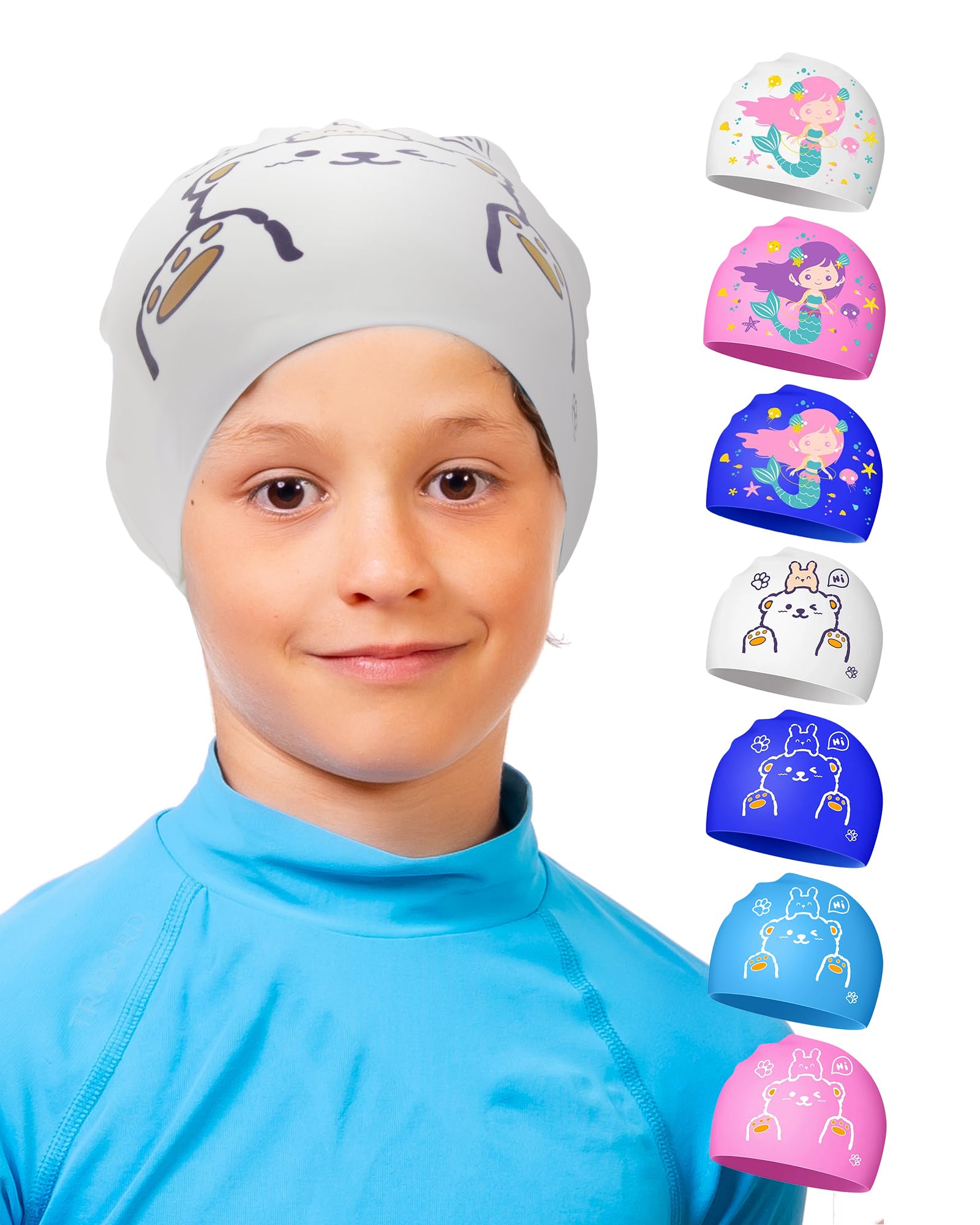 Cuffia Piscina Bambini 4-12 anni, Cappello Nuoto Bambini in Silicone, Impermeabile e Antiscivolo
