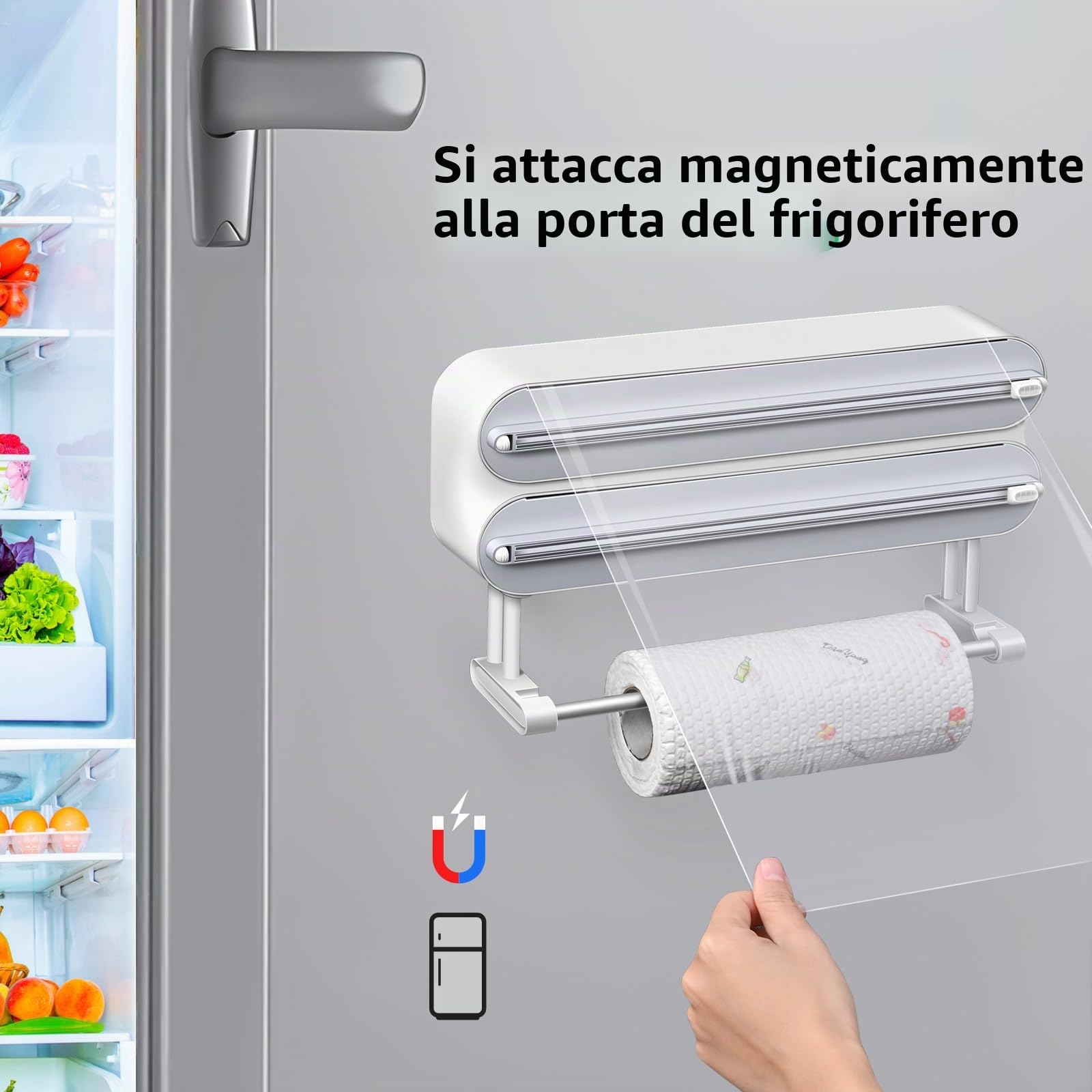DBREAKS Supporto per rotoli di carta da cucina da Parete (3 rotoli), Porta Rotoli Alluminio e Pellicola, Taglierina per Pellicola Trasparente, Dispenser Carta Stagnola in Alluminio，con film Alimentare