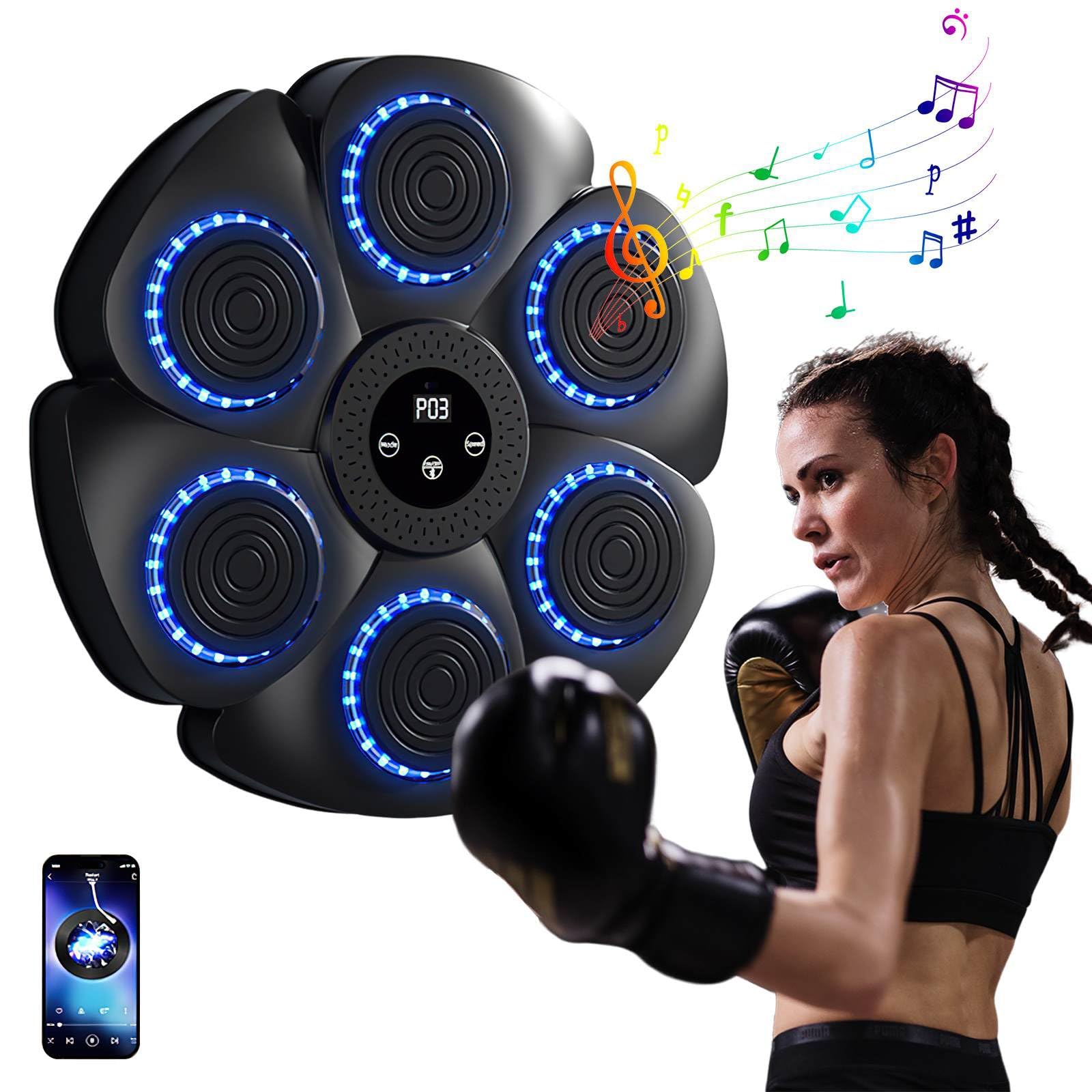 Boxmaschine mit Musik, 2024 Neue elektronisches Boxgerät, Wandmontierte Boxmaschine, Bluetooth Music Elektronischer Boxer, 9 Geschwindigkeitsmodi und Zählmodus