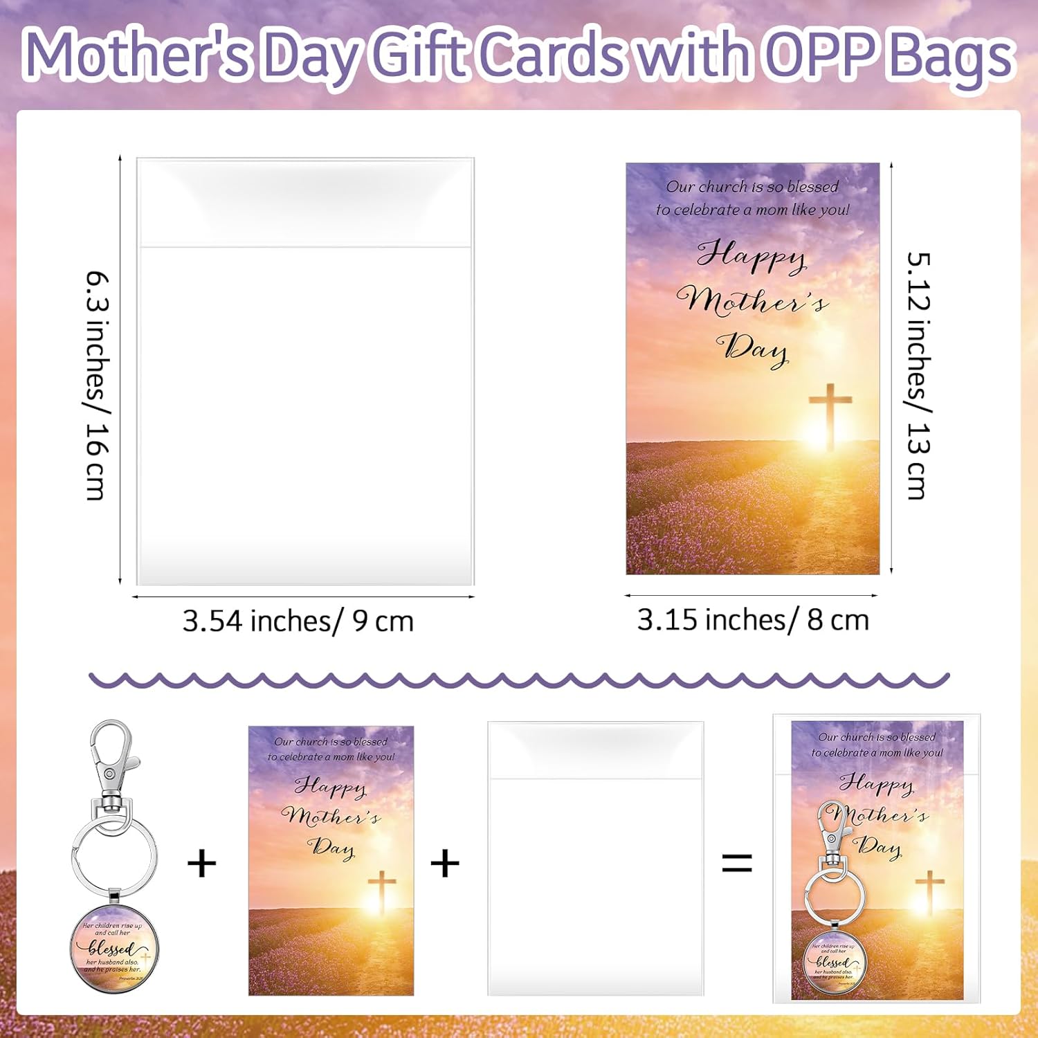 Moucuny Mother's Day Christian Gifts Bulk Christian Bible Verse Keychains with Mother's Day Gift Cards Opp Bags for Church