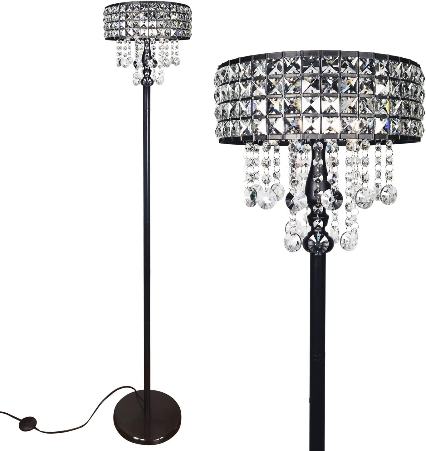 Hsyile Lighting KU300168 Unique Romance Crystal Tripod Floor Lamp Black ...