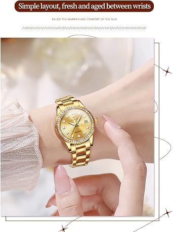 OLEVS Ladies Diamond Watches Automatic Mechanical Luxury Dress Classic Self Winding Stainless Steel Wrist Watch for Women(Gold/Blue/Black/White Dial)