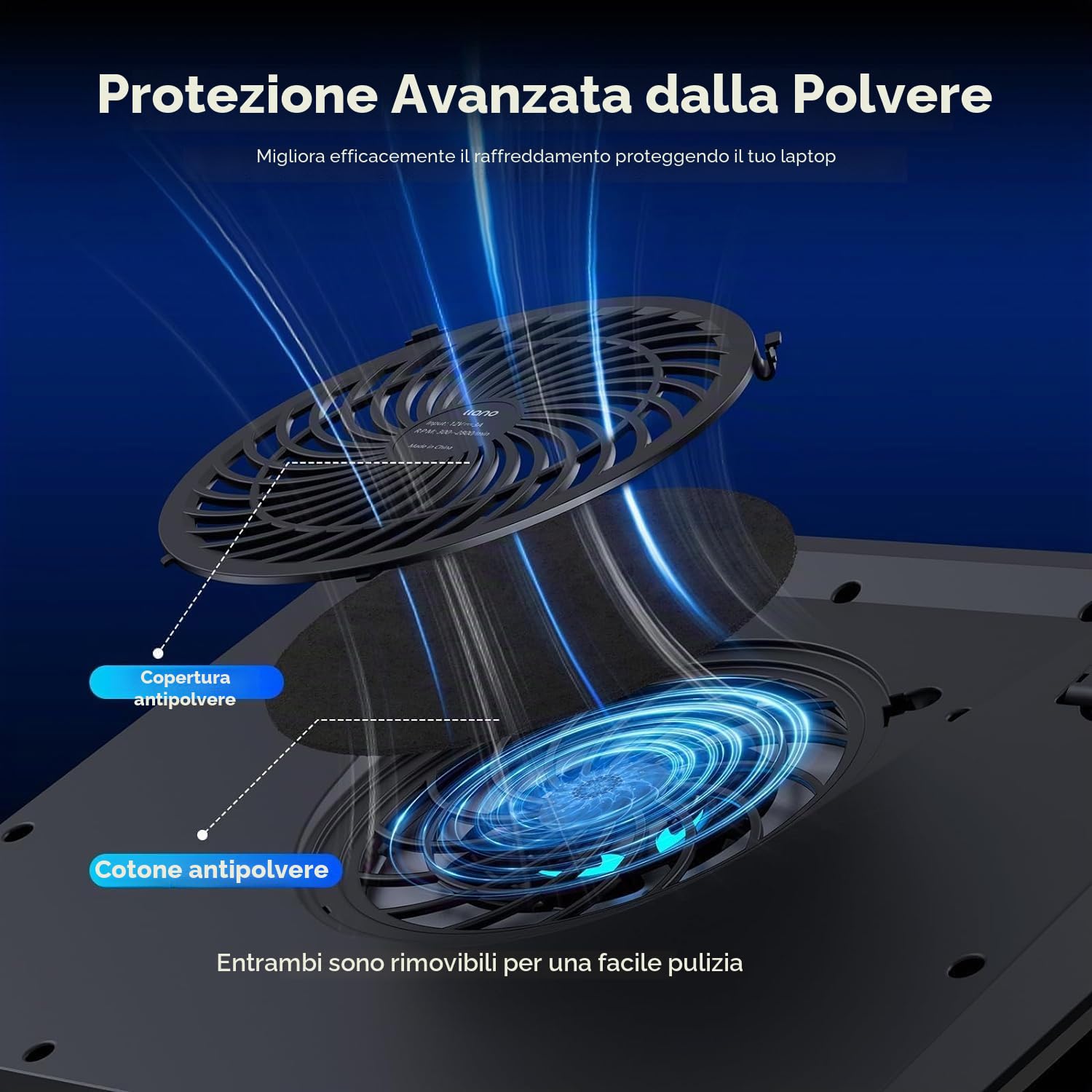 llano Base raffreddamento PC portatile Gaming con Controllo Tatto Continuo & Tappetino per Mouse, 3 Porte USB A, Ventilatore Turbo Extra Potente, Schiuma Sigillante per Notebook da 15-19'' (Senza RGB)