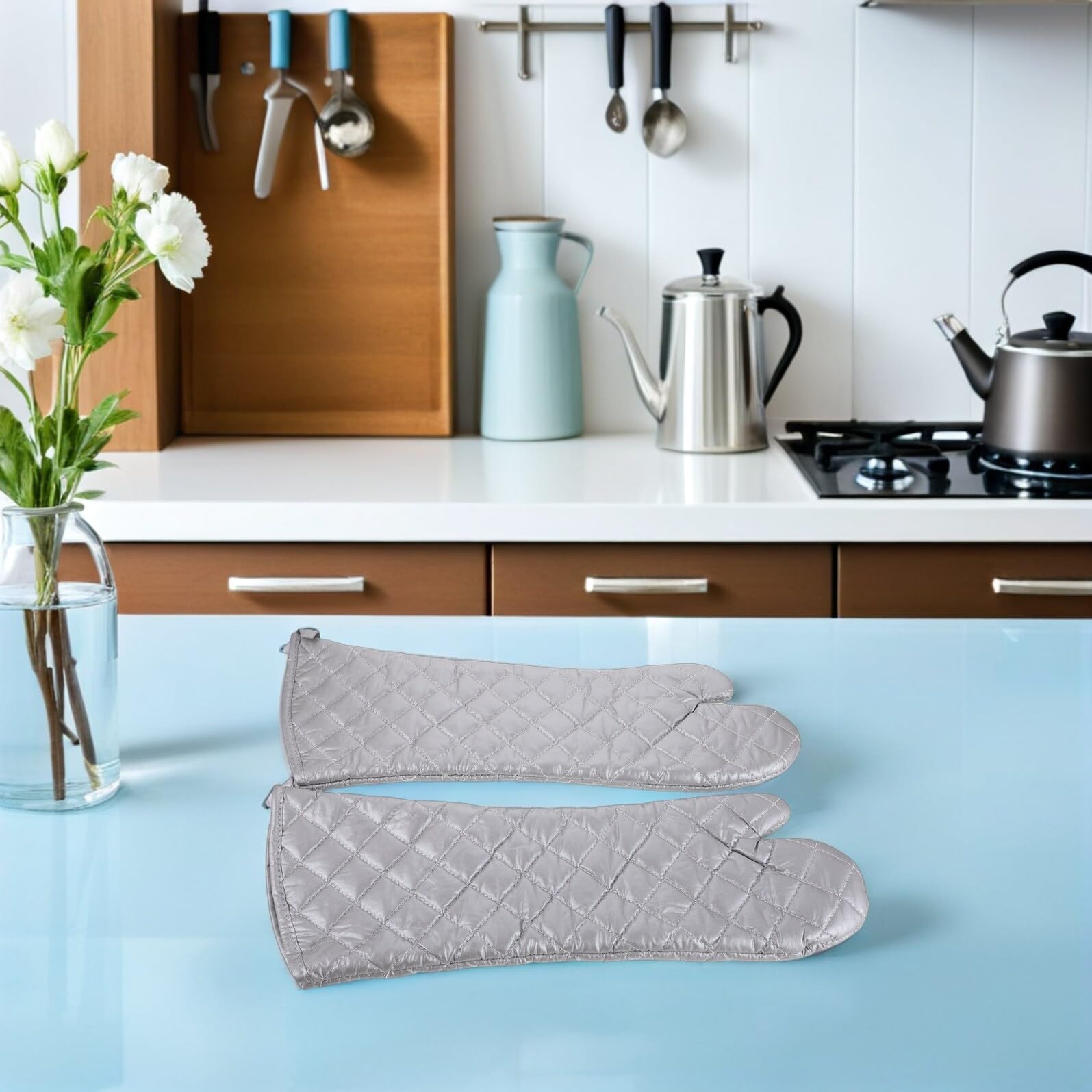 BESPORTBLE Guanti da Forno Resistenti al Calore in Argento Guanti da Cucina Antiscottatura Protezione Termica Impermeabili per Microonde Barbecue e Cottura Professionale Confezione da 1